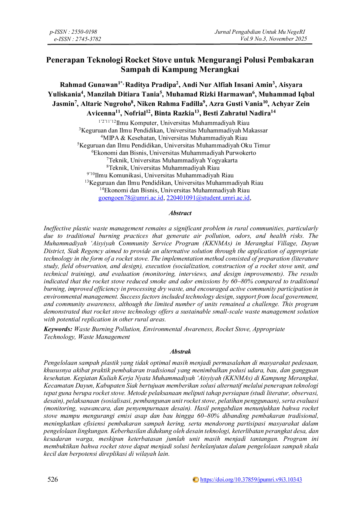 JURIS Penerapan Teknologi Rocket Stove untuk Mengurangi Polusi Pembakaran Sampah di Kampung Merangkai