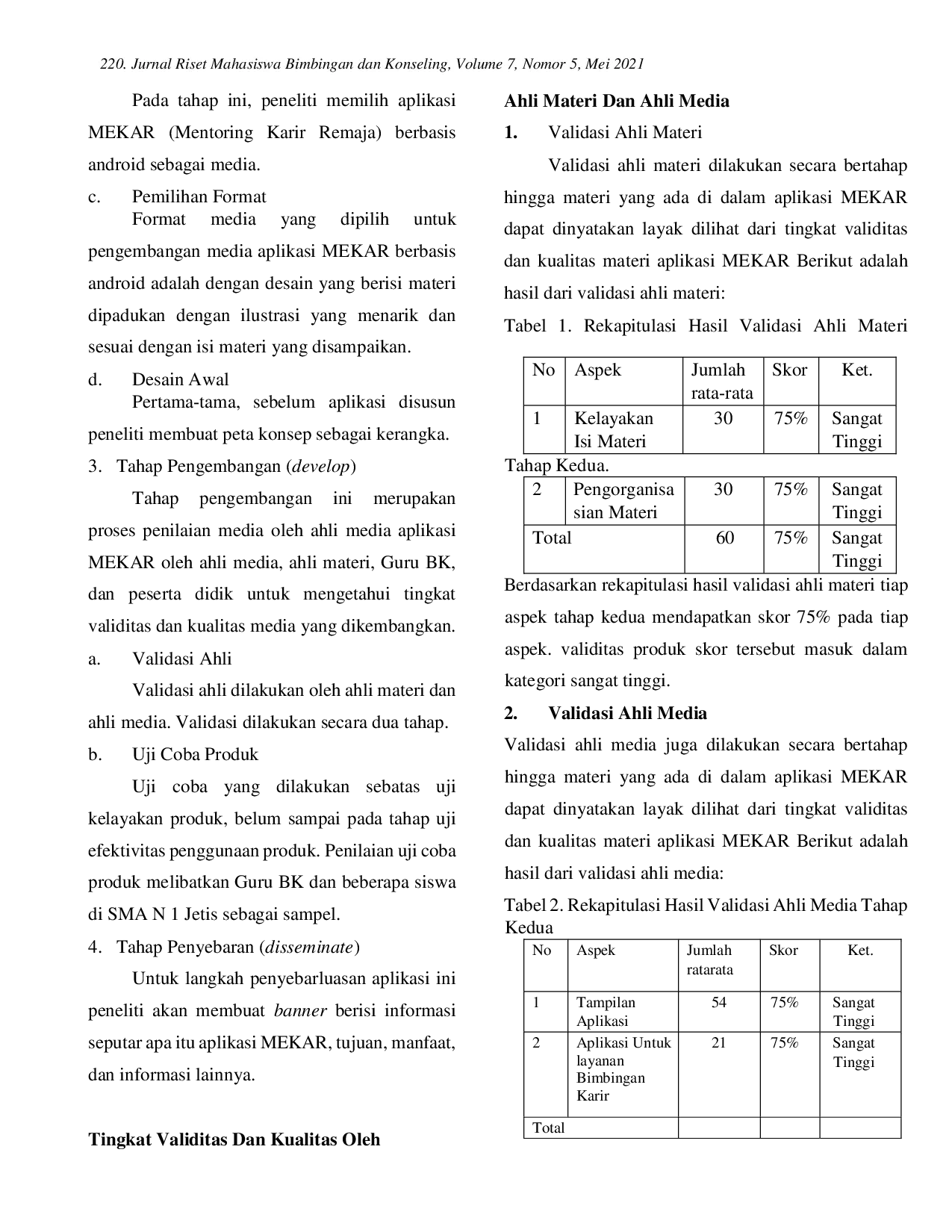 JURIS Pengembangan Aplikasi Mekar Mentoring Karir Remaja untuk Eksplorasi Karir Era Revolusi Industri 4 0 Siswa SMA N 1 Jetis