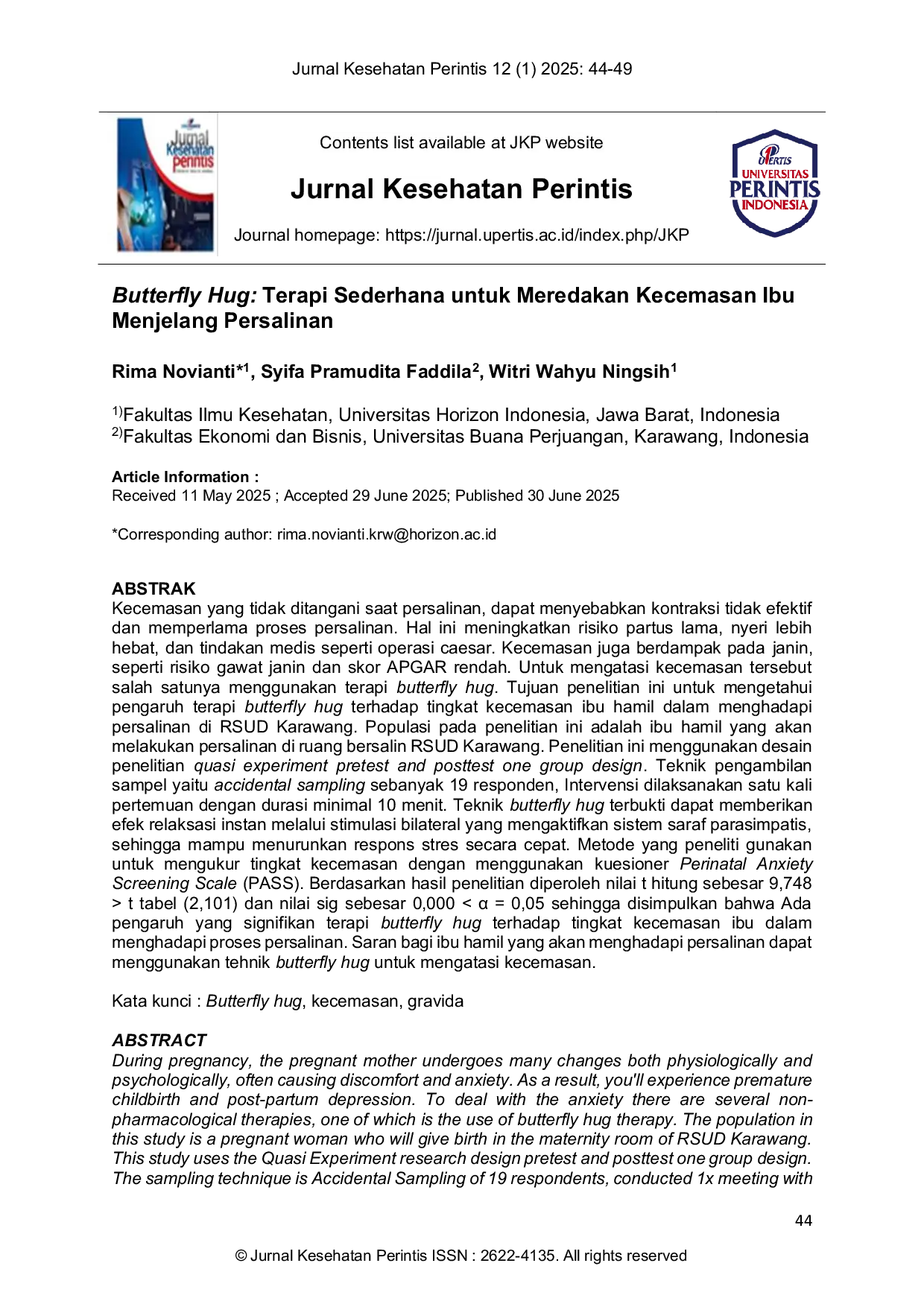 JURIS Butterfly Hug Terapi Sederhana untuk Meredakan Kecemasan Ibu Menjelang Persalinan