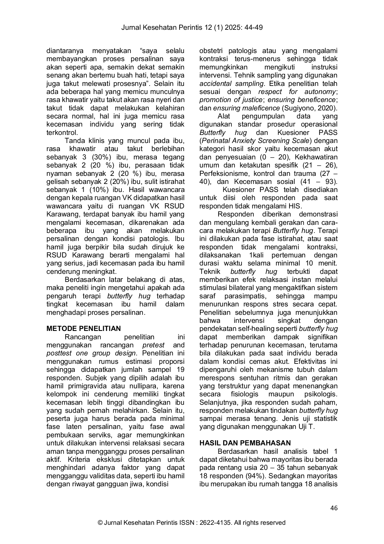 JURIS Butterfly Hug Terapi Sederhana untuk Meredakan Kecemasan Ibu Menjelang Persalinan