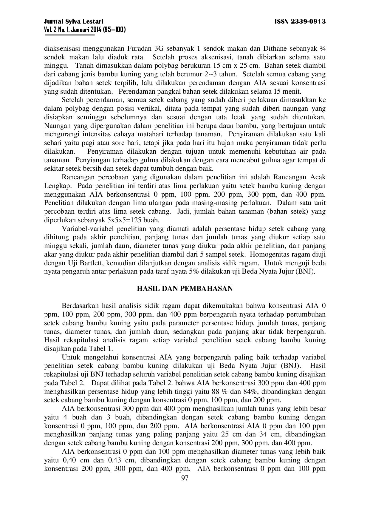 juris Respon Setek Cabang Bambu Kuning Bambusa Vulgaris Terhadap Pemberian Aia