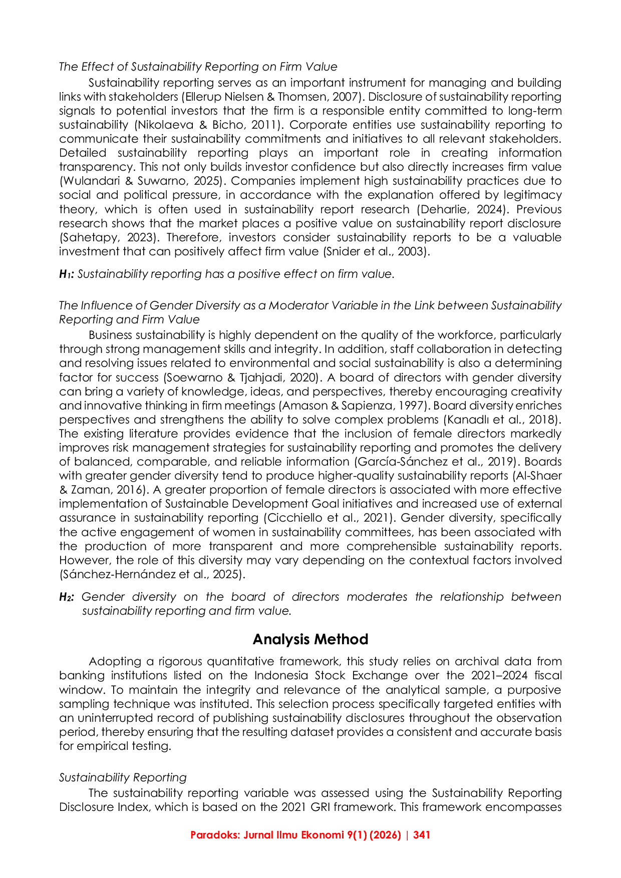 JURIS The Effect of Sustainability Reporting on Firm Value with Gender Diversity of The Board of Directors as a Moderator Variable