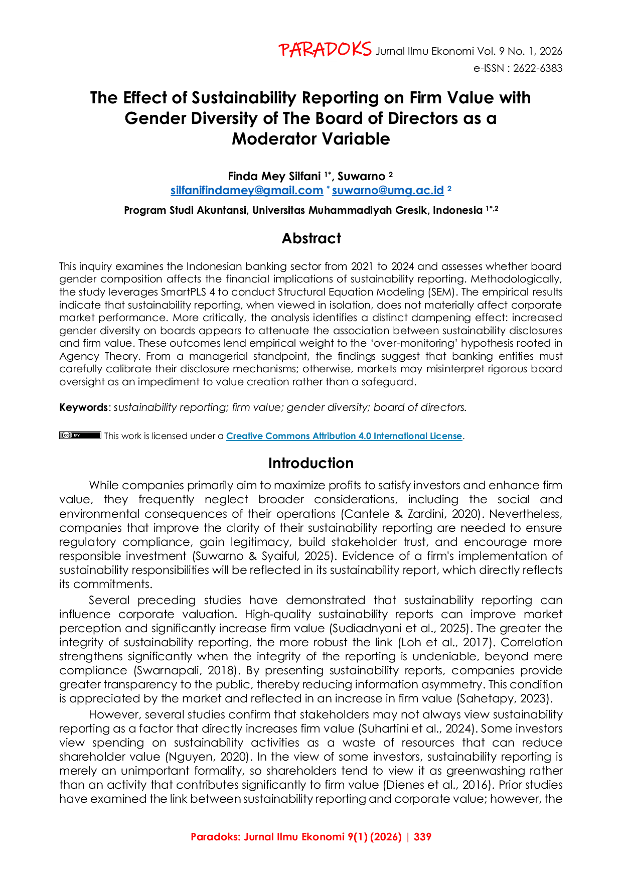 JURIS The Effect of Sustainability Reporting on Firm Value with Gender Diversity of The Board of Directors as a Moderator Variable