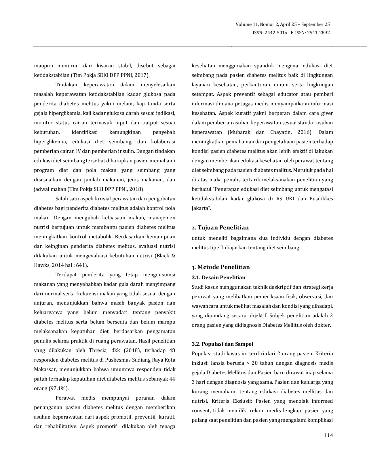 JURIS Penerapan Edukasi Diet Seimbang Untuk Mengatasi Ketidakstabilan Kadar Glukosa Darah Di Rs Uki Pusdikkes Jakarta