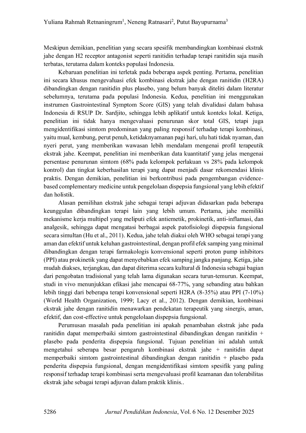 JURIS Efikasi Zingiber Officinale Ekstrak Jahe Ranitidin Vs Ranitidin Plasebo Terhadap Simtom Gastrointestinal Pada Dispepsia Fungsional