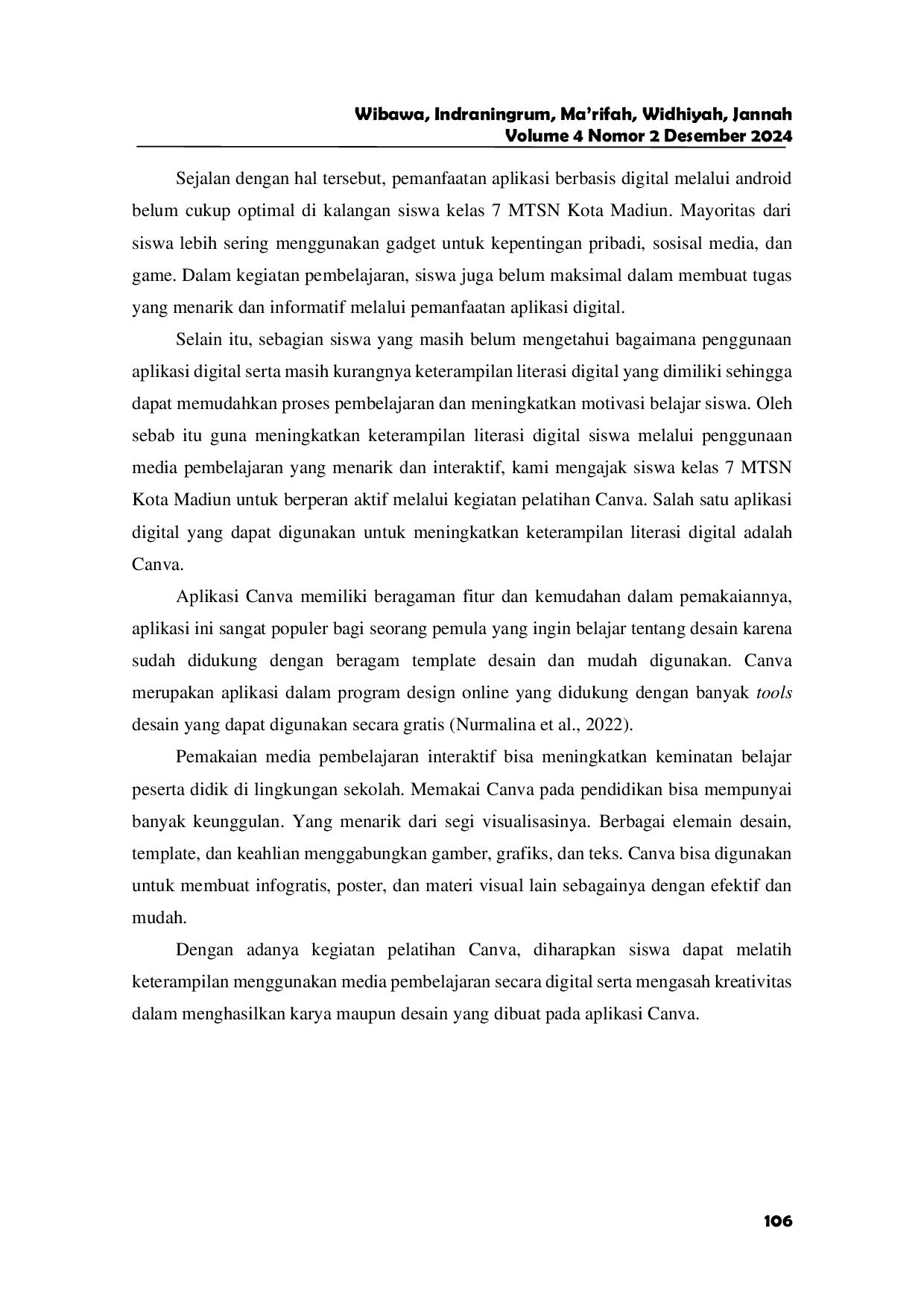 JURIS Peningkatan Keterampilan Literasi Digital Berbasis Project Based Learning Pada Siswa Kelas 7 MTSN Kota Madiun