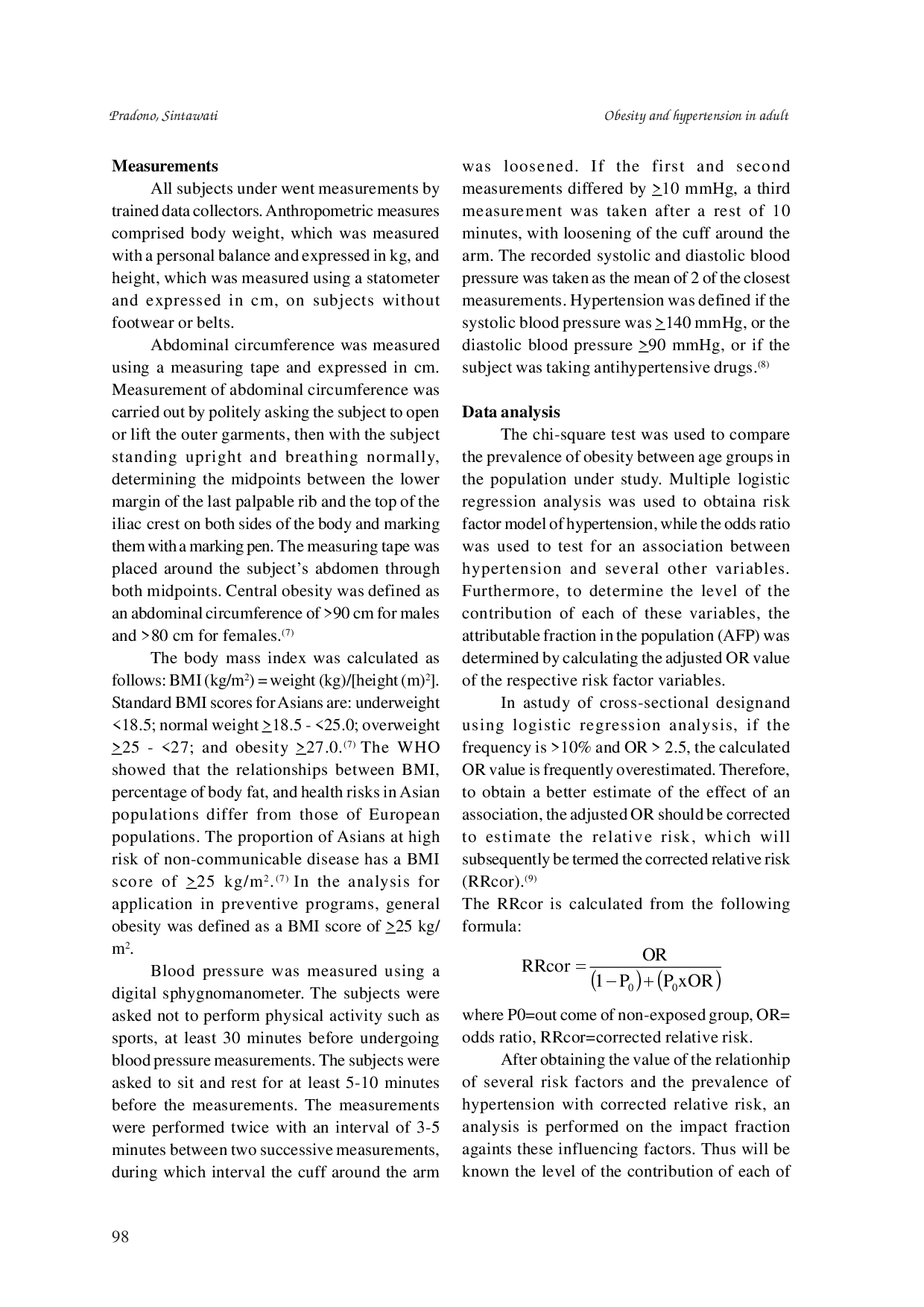 juris Obesity contributes toward hypertension in young and older adult