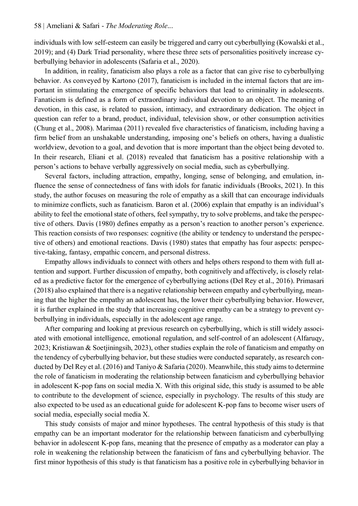 JURIS The Moderating Role of Empathy in the Relationship Between Fanaticism and Cyberbullying Among Adolescent K pop Fans on Social Media