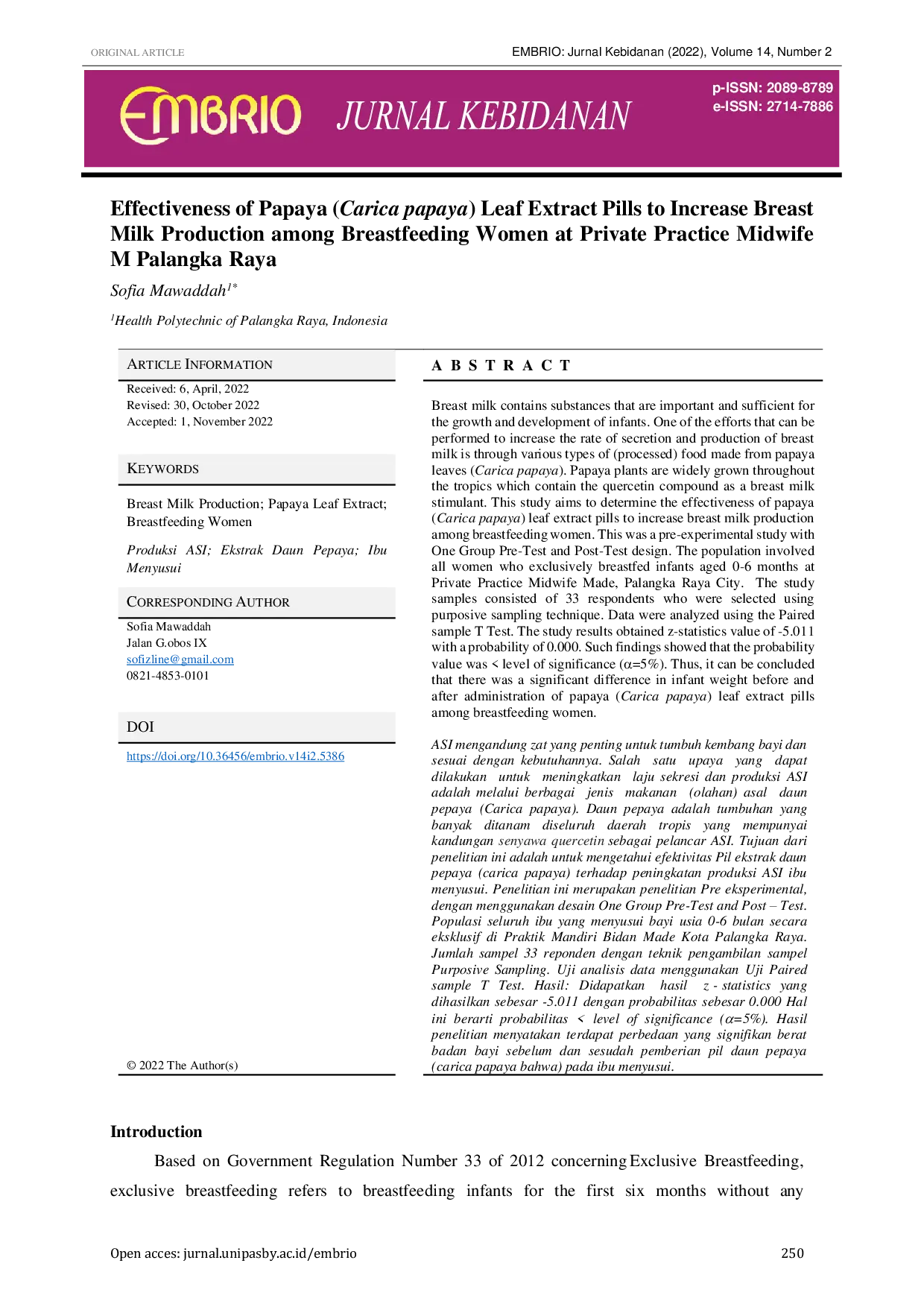 JURIS Effectiveness of Papaya Carica papaya Leaf Extract Pills to Increase Breast Milk Production among Breastfeeding Women