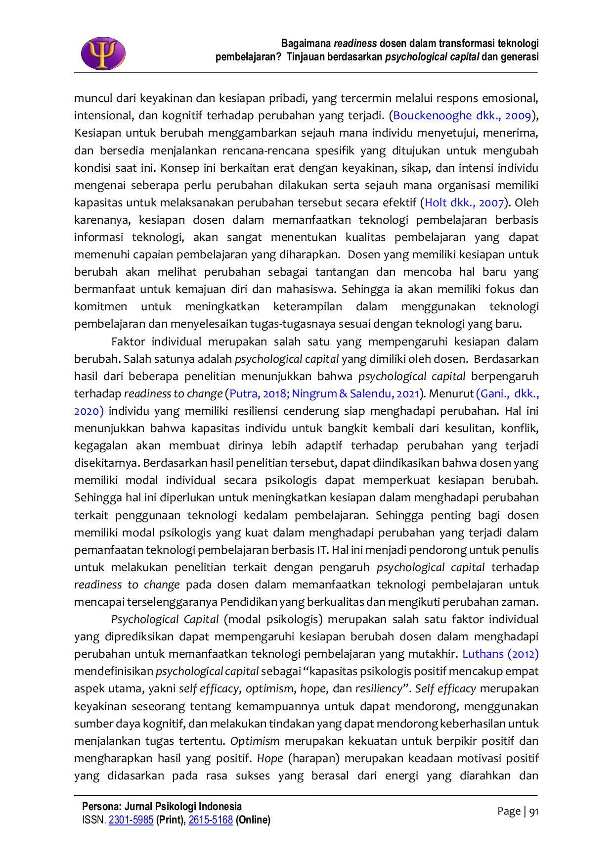 JURIS Bagaimana readiness dosen dalam transformasi teknologi pembelajaran Tinjauan berdasarkan psychological capital dan generasi