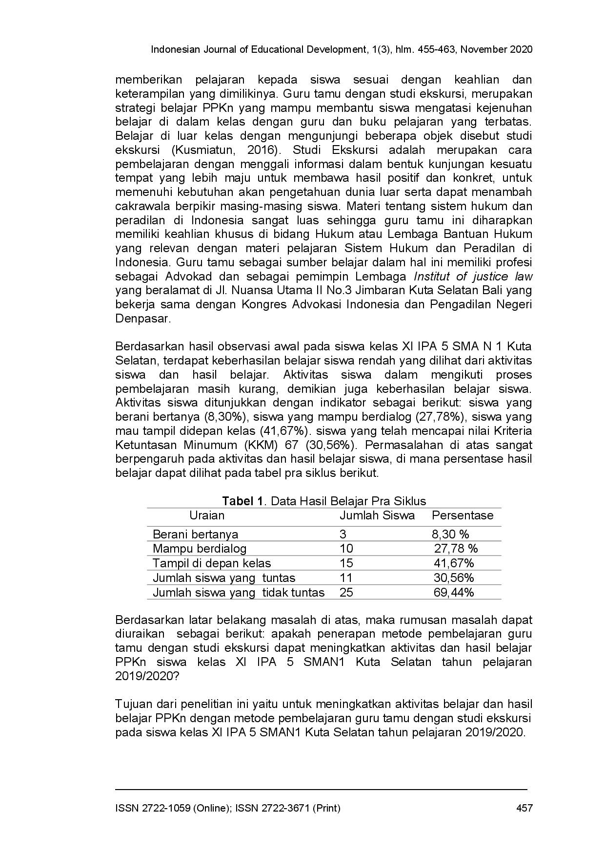 juris Meningkatkan aktivitas dan hasil belajar PPKn menggunakan metode guru tamu studi ekskursi