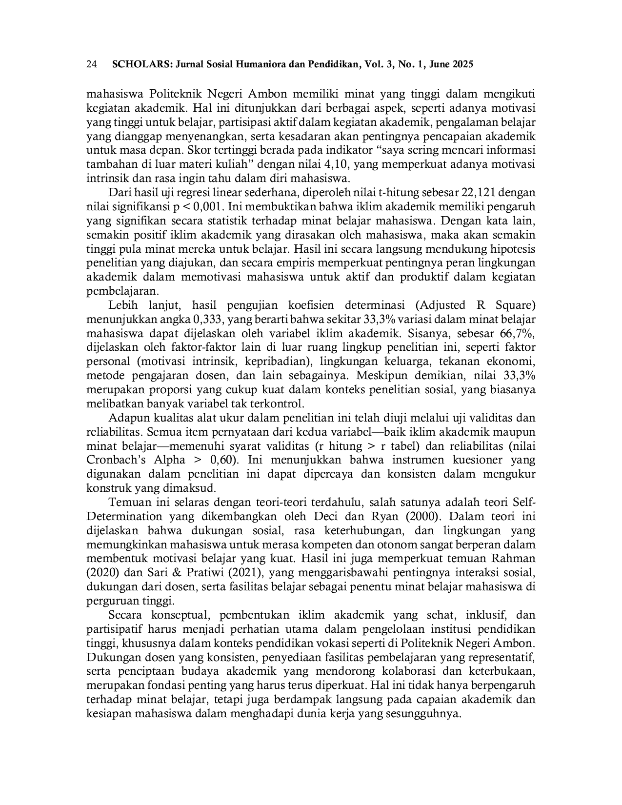 JURIS Analisis Pengaruh Iklim Akademik terhadap Minat Belajar Mahasiswa ke Politeknik Negari Ambon