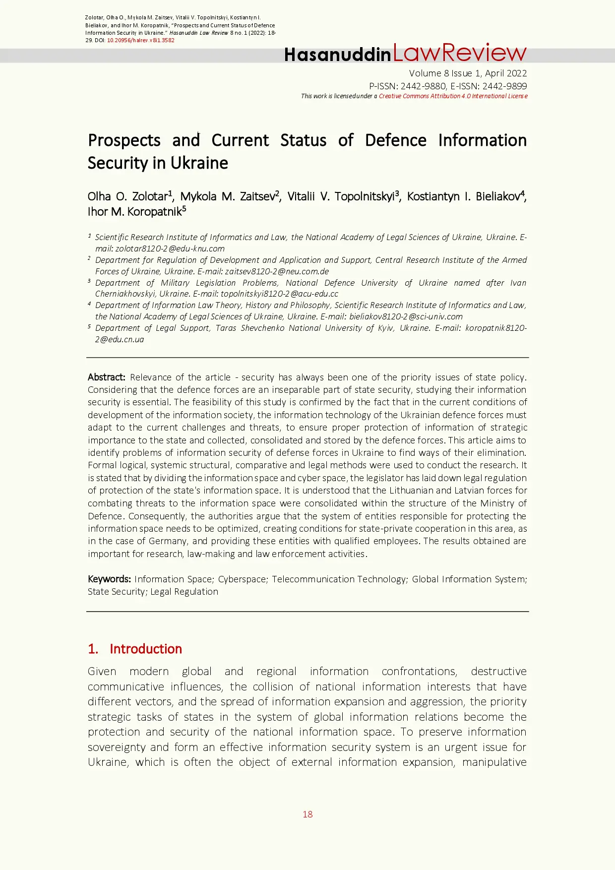 juris Prospects and Current Status of Defence Information Security in Ukraine