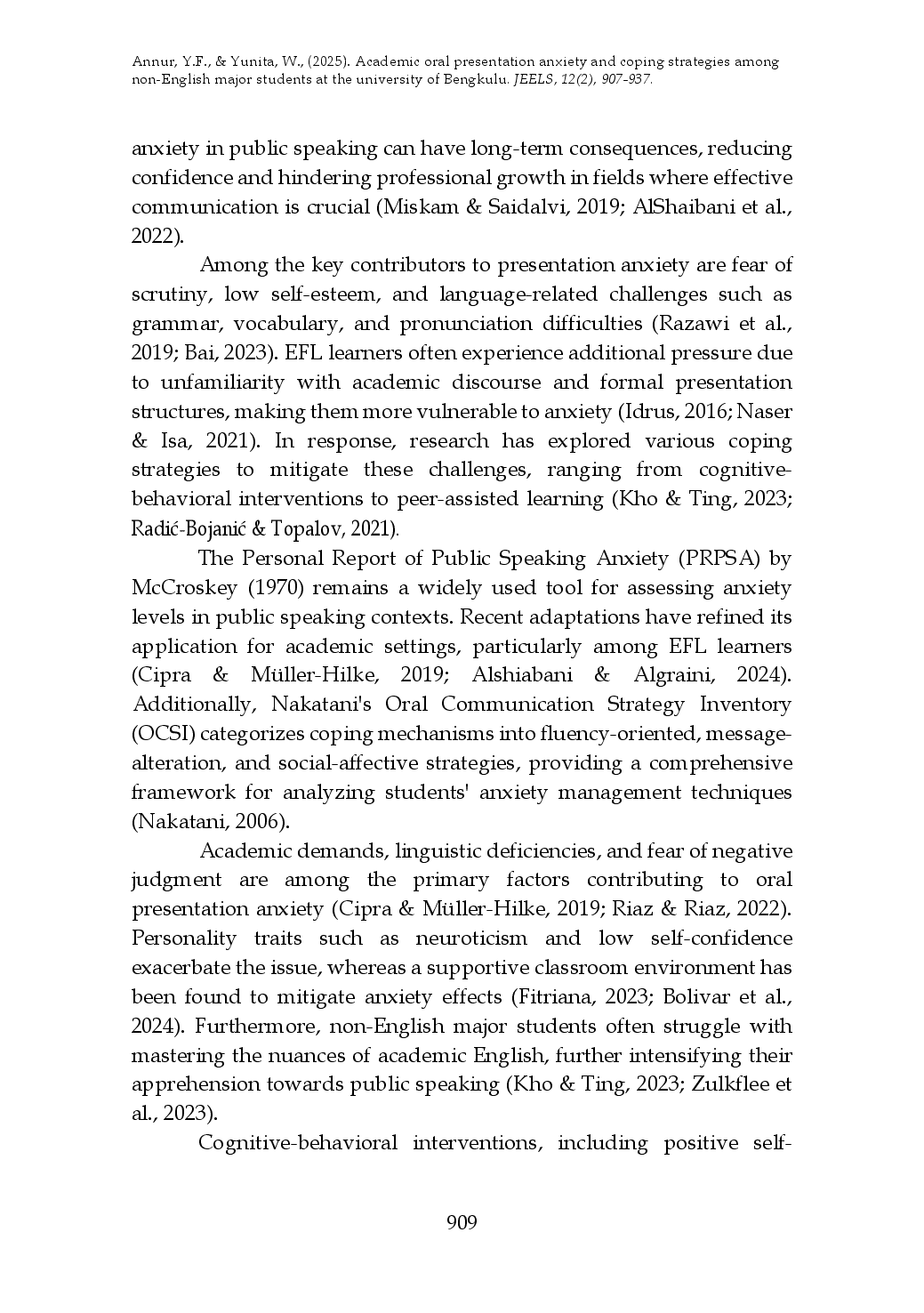 juris Academic Oral Presentation Anxiety and Coping Strategies among Non English Major Students at the University of Bengkulu