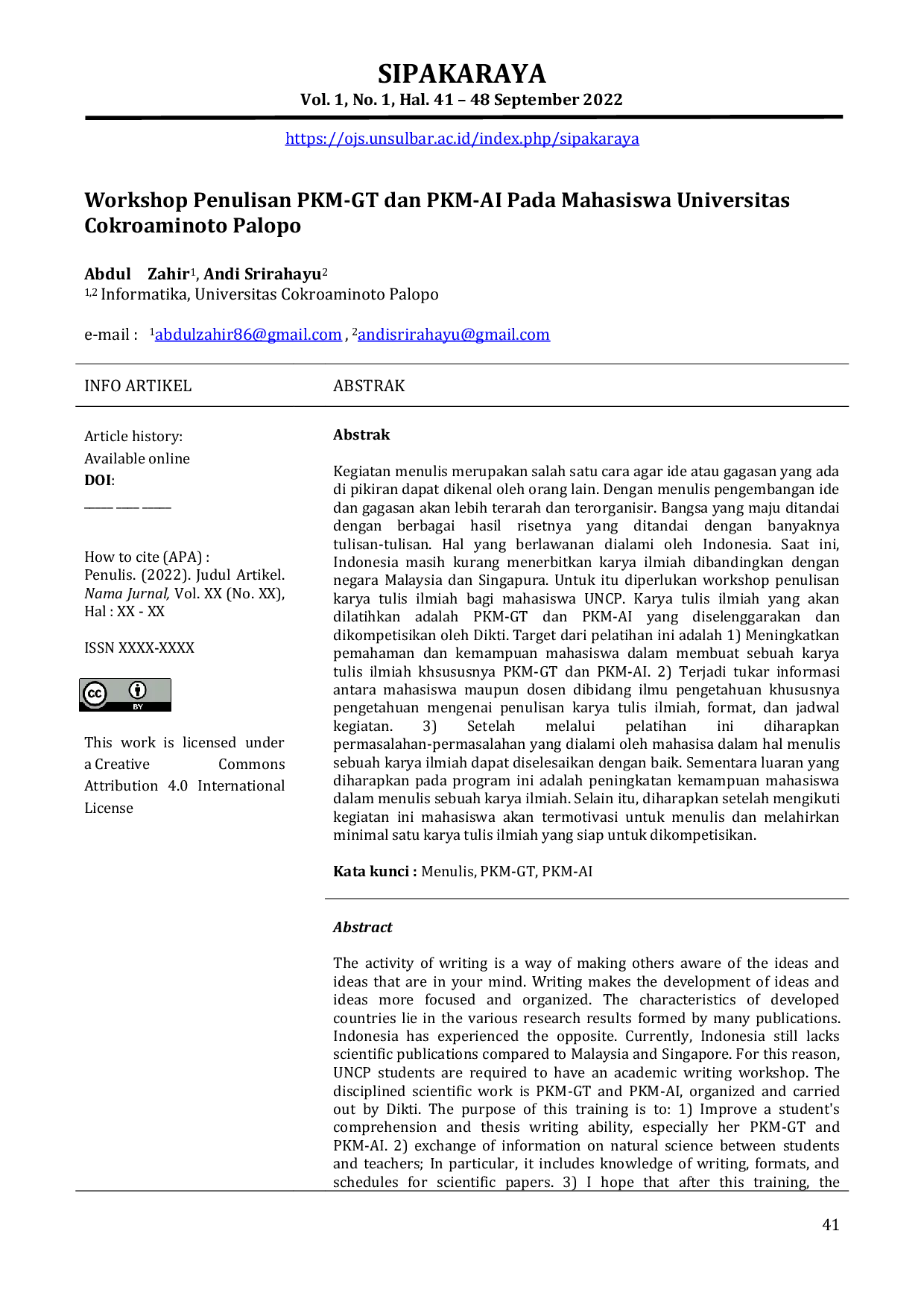 JURIS Workshop Penulisan PKM GT dan PKM AI Pada Mahasiswa Universitas Cokroaminoto Palopo