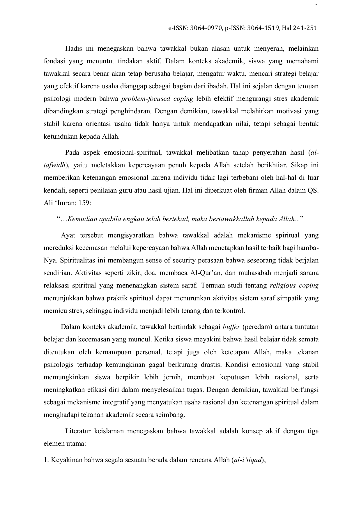 JURIS Model Komunikasi Intrapersonal Islami Berbasis Tawakkal dalam Mereduksi Kecemasan Akademik Tinjauan Kajian Literatur