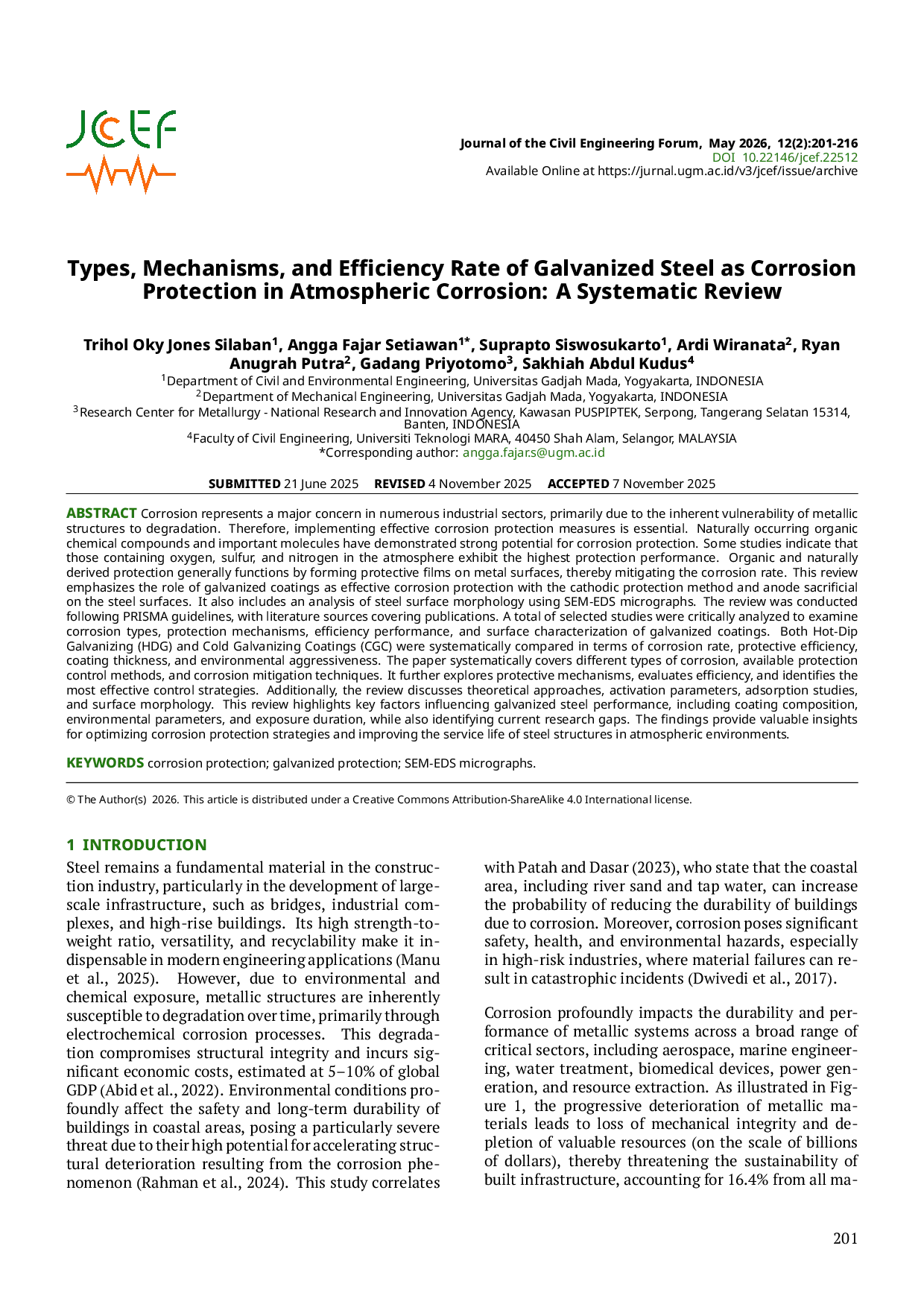 JURIS Types Mechanisms and Efficiency Rate of Galvanized Steel as Corrosion Protection in Atmospheric Corrosion A Systematic Review