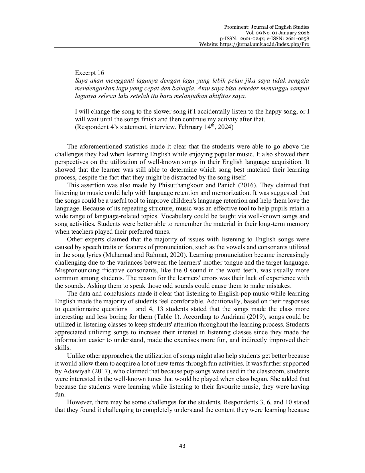 JURIS Students Perception on the Use of Pop Songs in English Language Learning