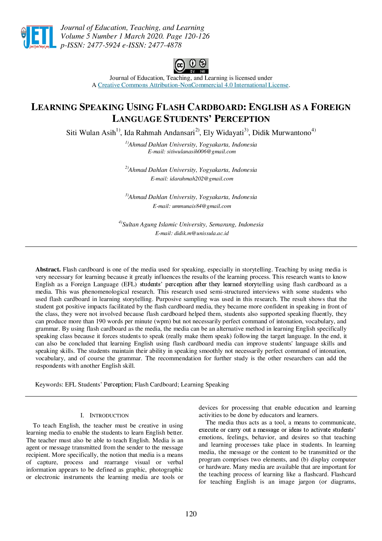 juris Learning Speaking Using Flash Cardboard English as a Foreign Language Students Perception