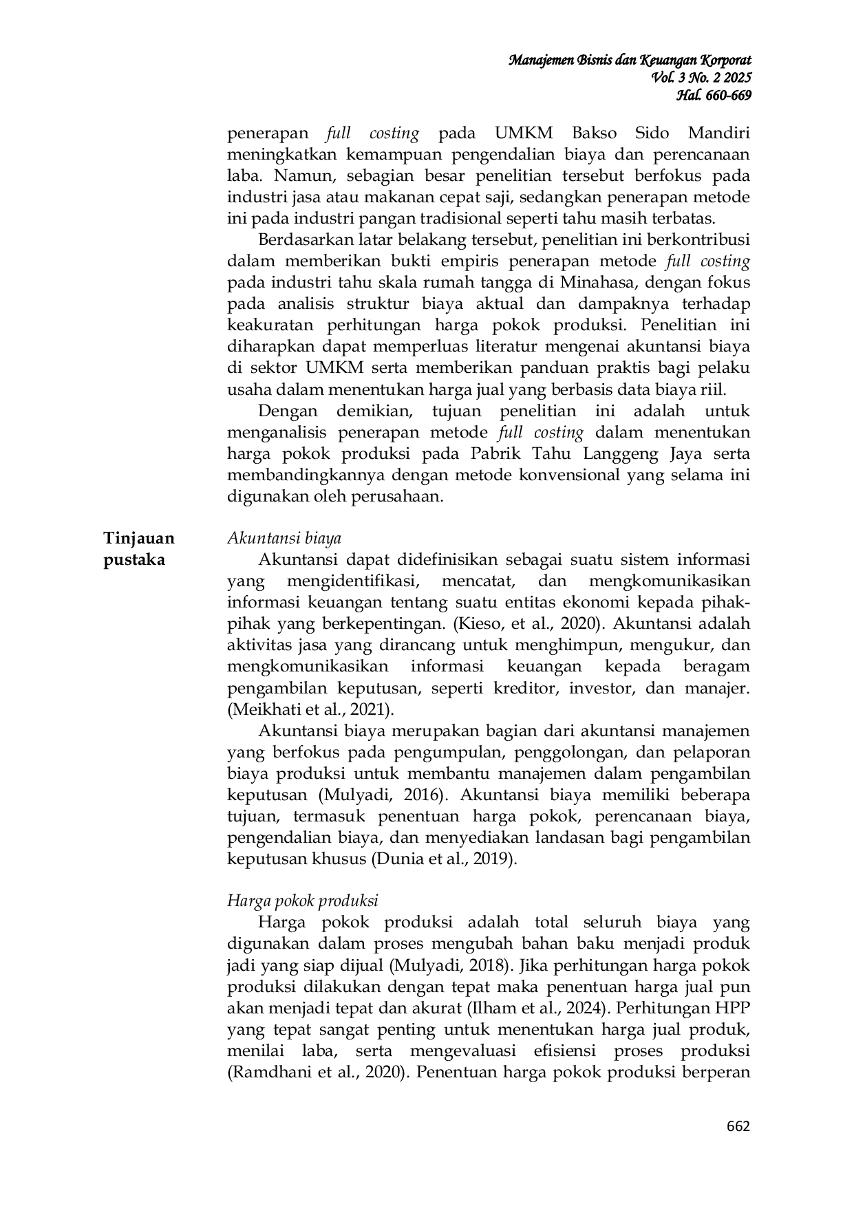 JURIS Penerapan Metode Full Costing Dalam Menentukan Harga Pokok Produksi Pada Pabrik Tahu Langgeng Jaya