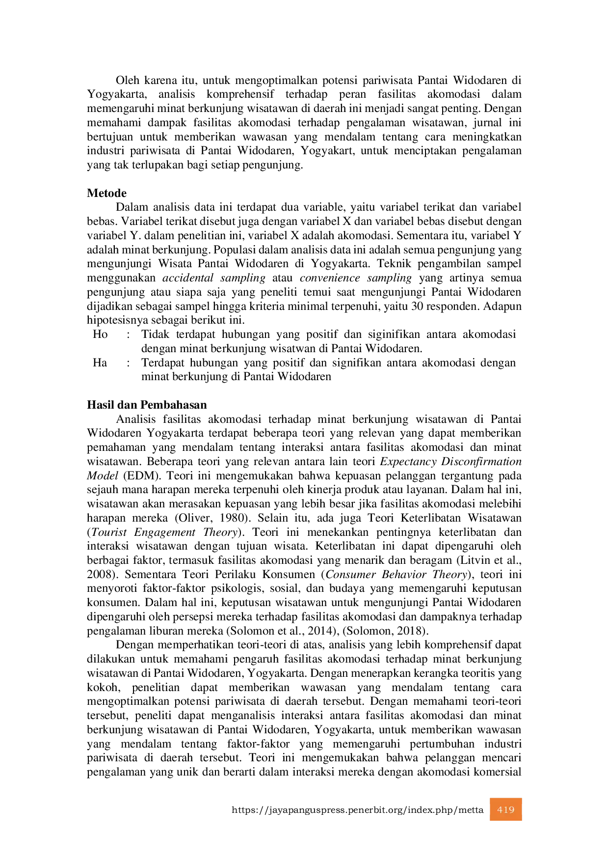 JURIS Analisis Akomodasi Terhadap Minat Berkunjung Wisatawan Pantai Widodaren Yogyakarta