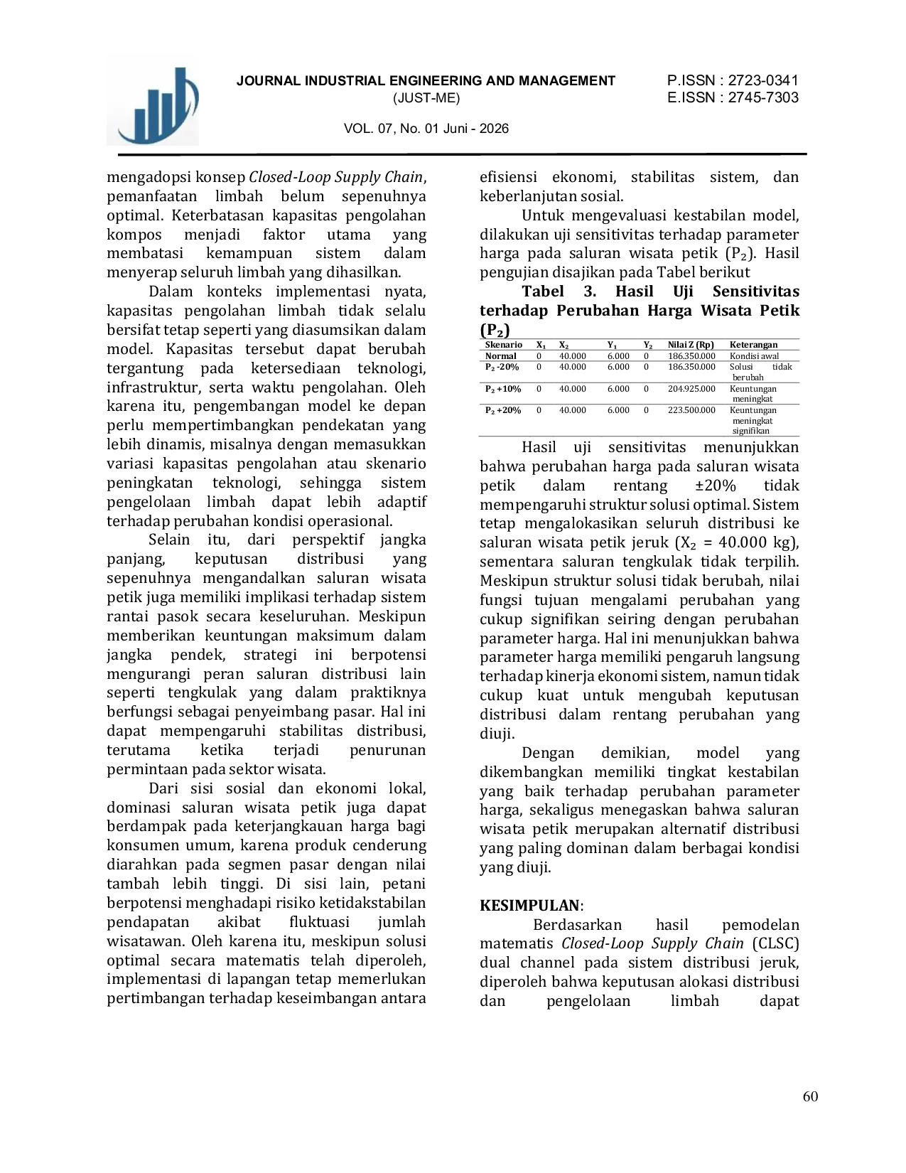 JURIS Pemodelan Matematis Optimasi Dual Channel Pada Sistem Distribusi Jeruk Dengan Pendekatan Multi Objective Linear Programming