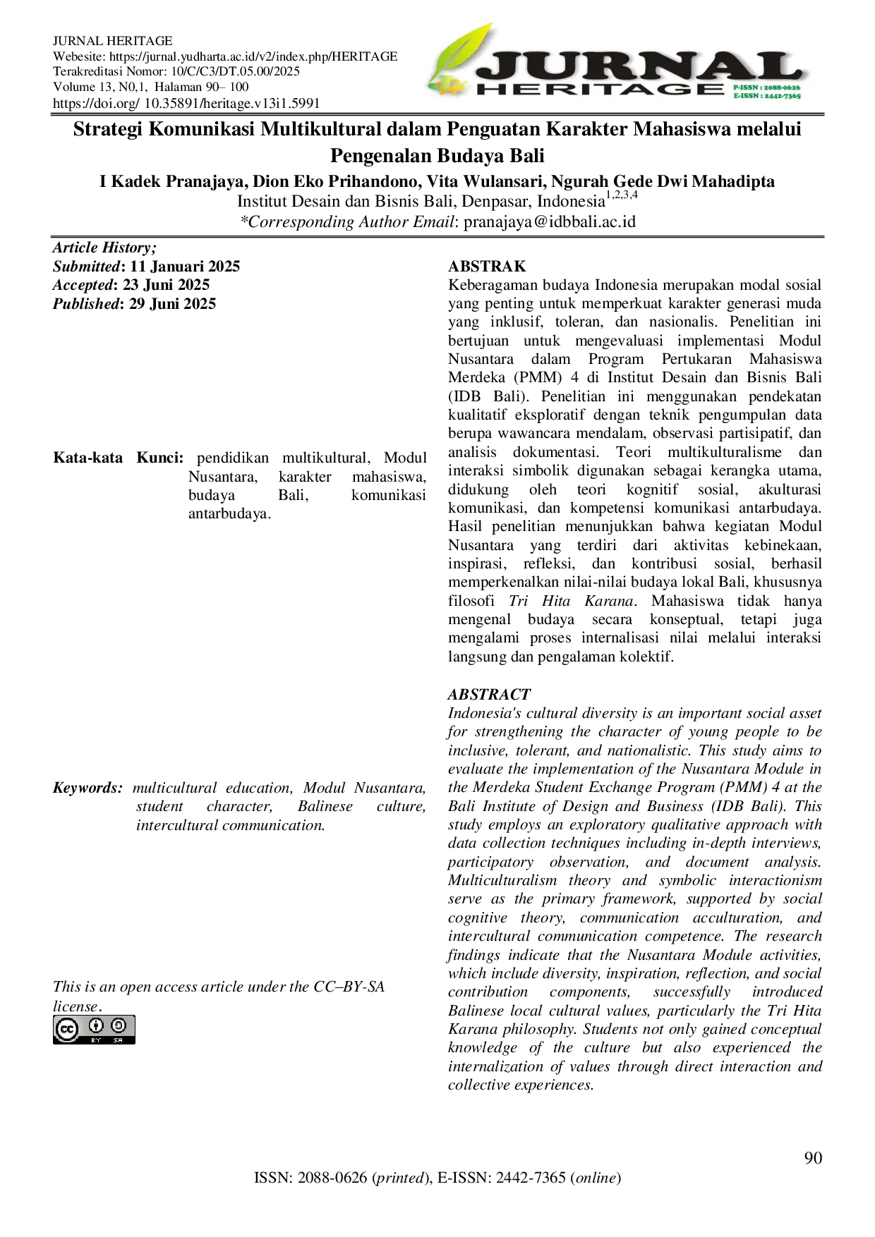 JURIS Strategi Komunikasi Multikultural dalam Penguatan Karakter Mahasiswa melalui Pengenalan Budaya Bali
