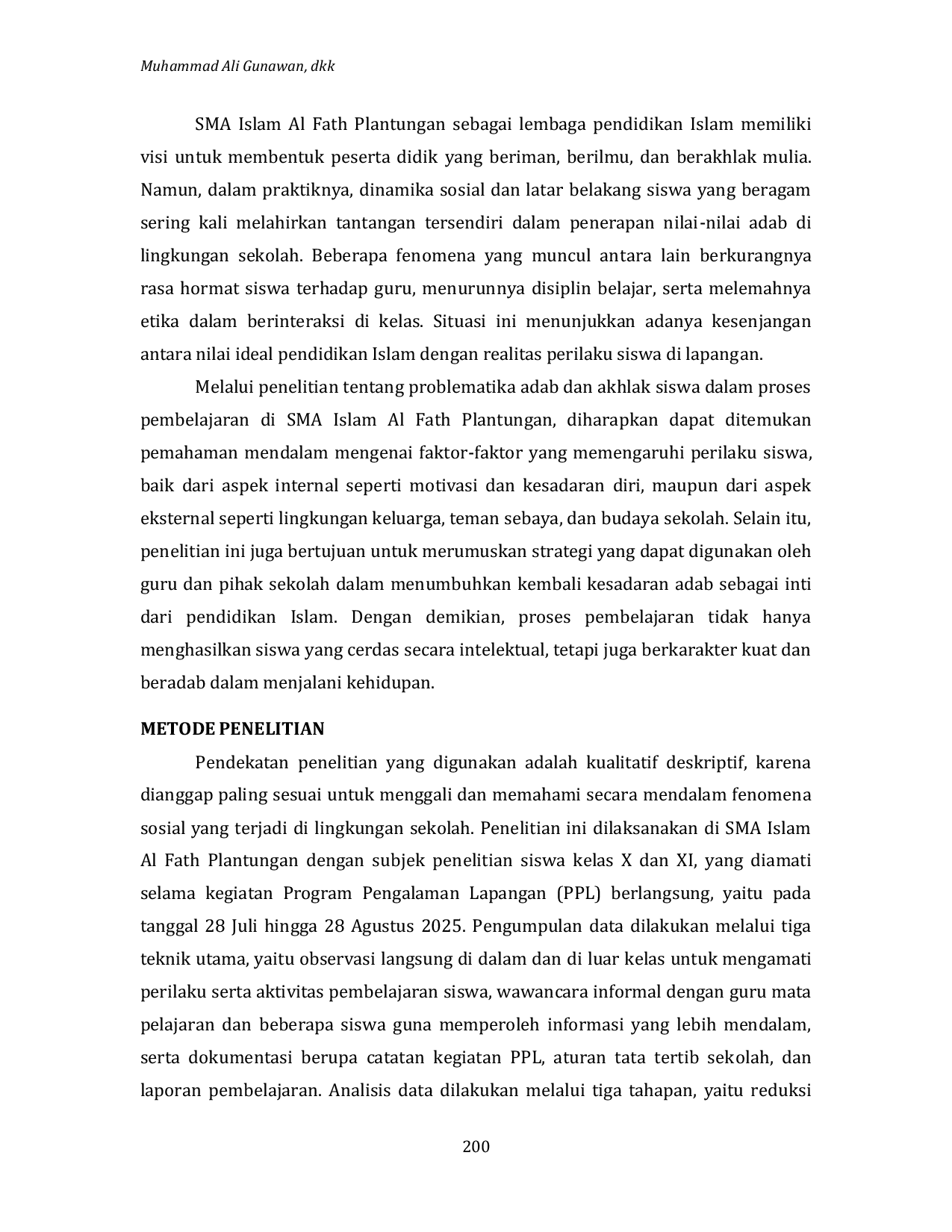 JURIS Problematika Adab dan Akhlak Siswa dalam Proses Pembelajaran di SMA Islam Al Fath Plantungan