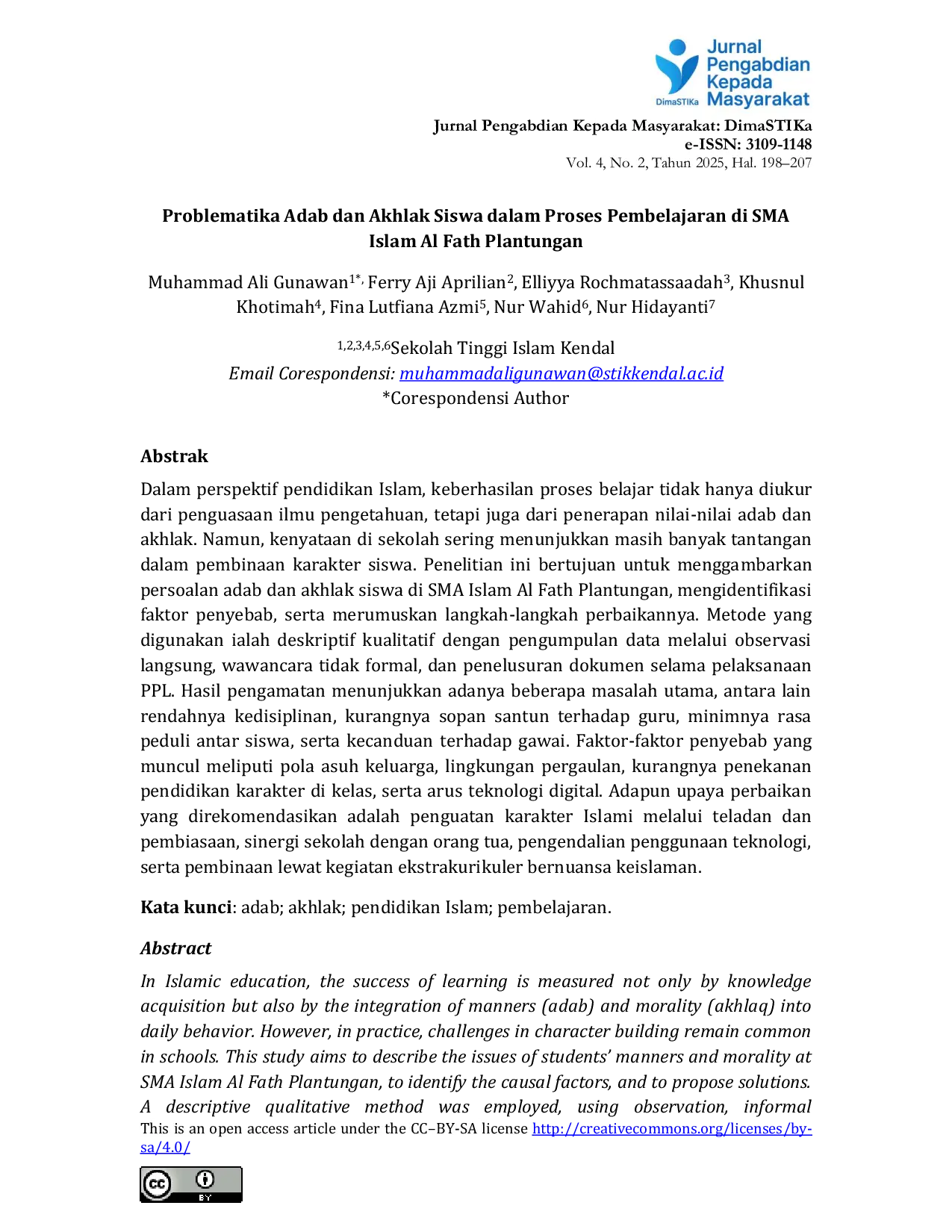 JURIS Problematika Adab dan Akhlak Siswa dalam Proses Pembelajaran di SMA Islam Al Fath Plantungan