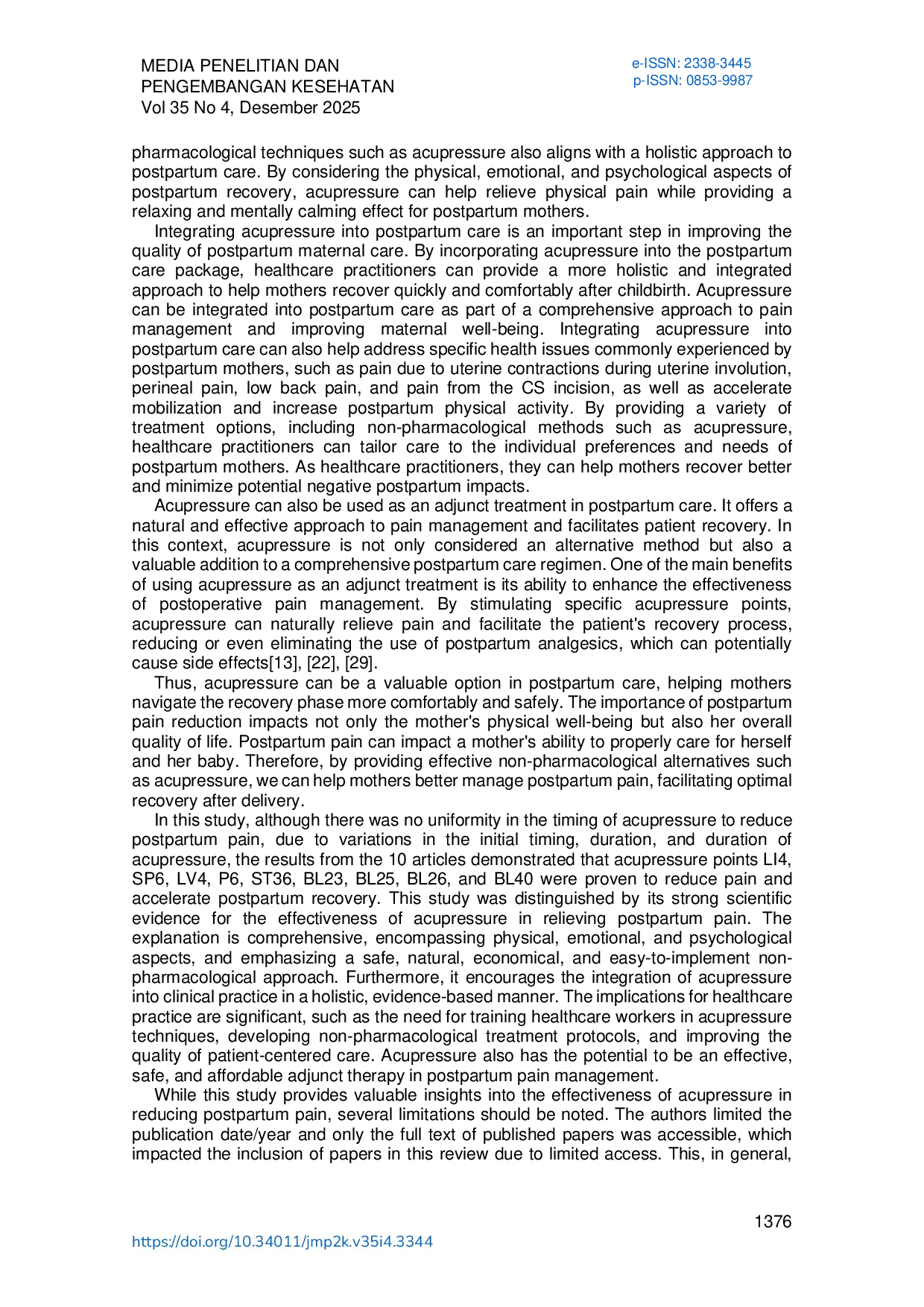 JURIS Acupressure in Reducing Postpartum Pain A Scoping Review