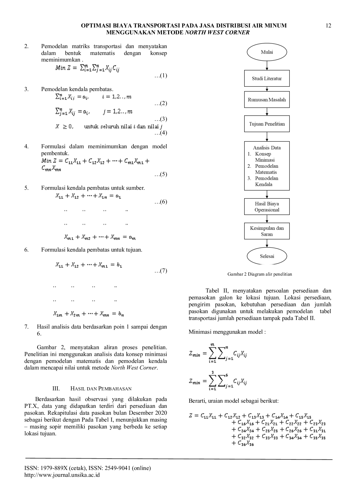 JURIS OPTIMASI BIAYA TRANSPORTASI PADA JASA DISTRIBUSI AIR MINUM MENGGUNAKAN METODE NORTH WEST CORNER