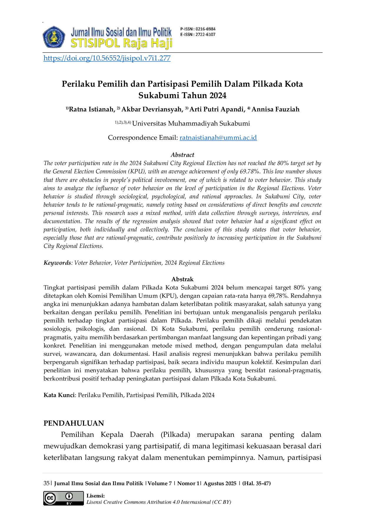 JURIS Perilaku Pemilih dan Partisipasi Pemilih Dalam Pilkada Kota Sukabumi Tahun 2024