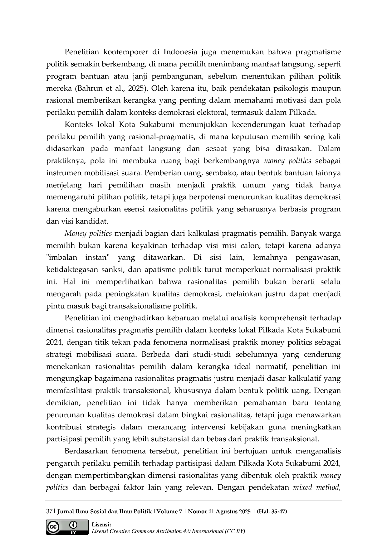 JURIS Perilaku Pemilih dan Partisipasi Pemilih Dalam Pilkada Kota Sukabumi Tahun 2024