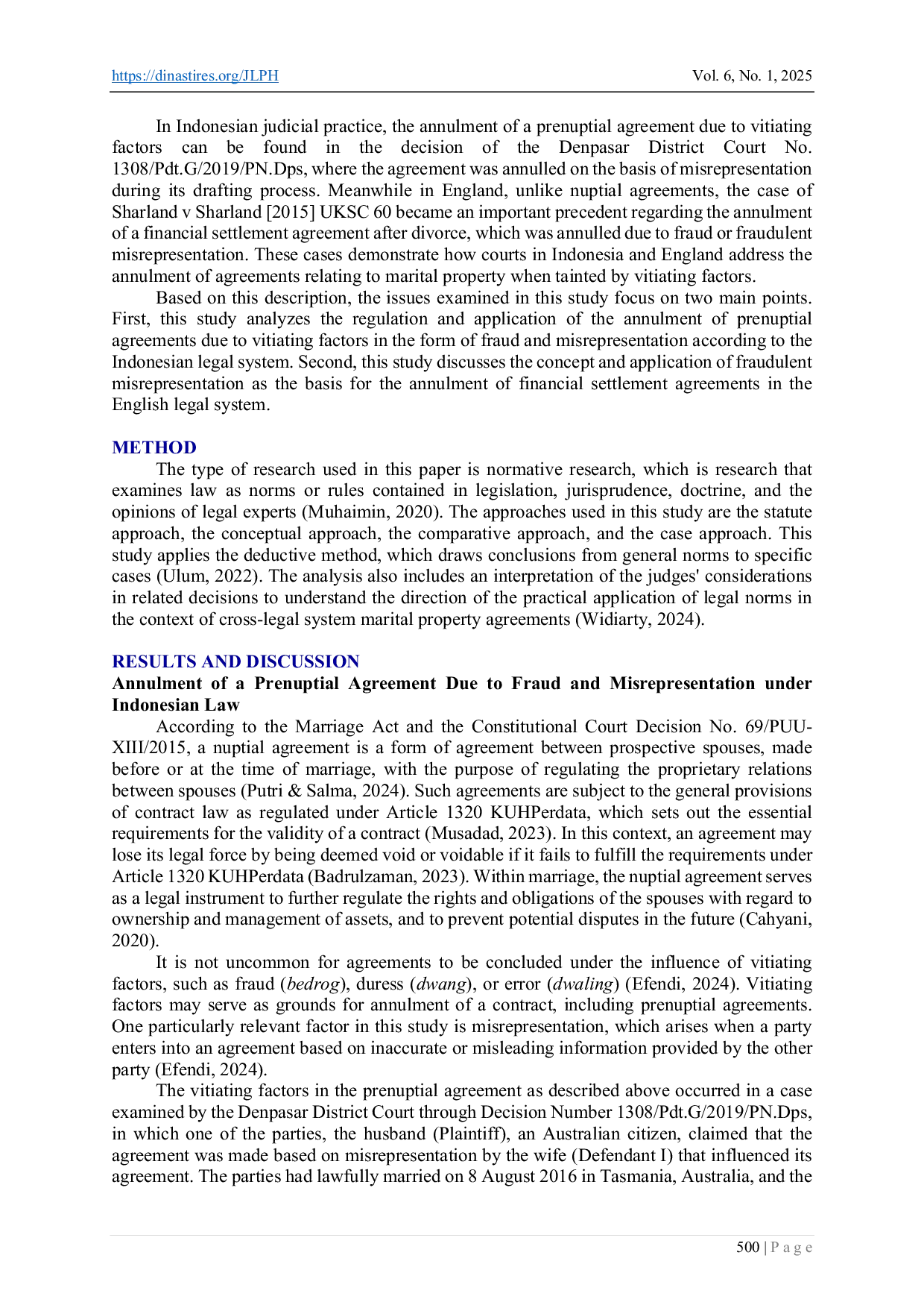 JURIS Annulment of Marital Property Agreements Due to Vitiating Factors A Comparative Study Between Indonesian and English Law