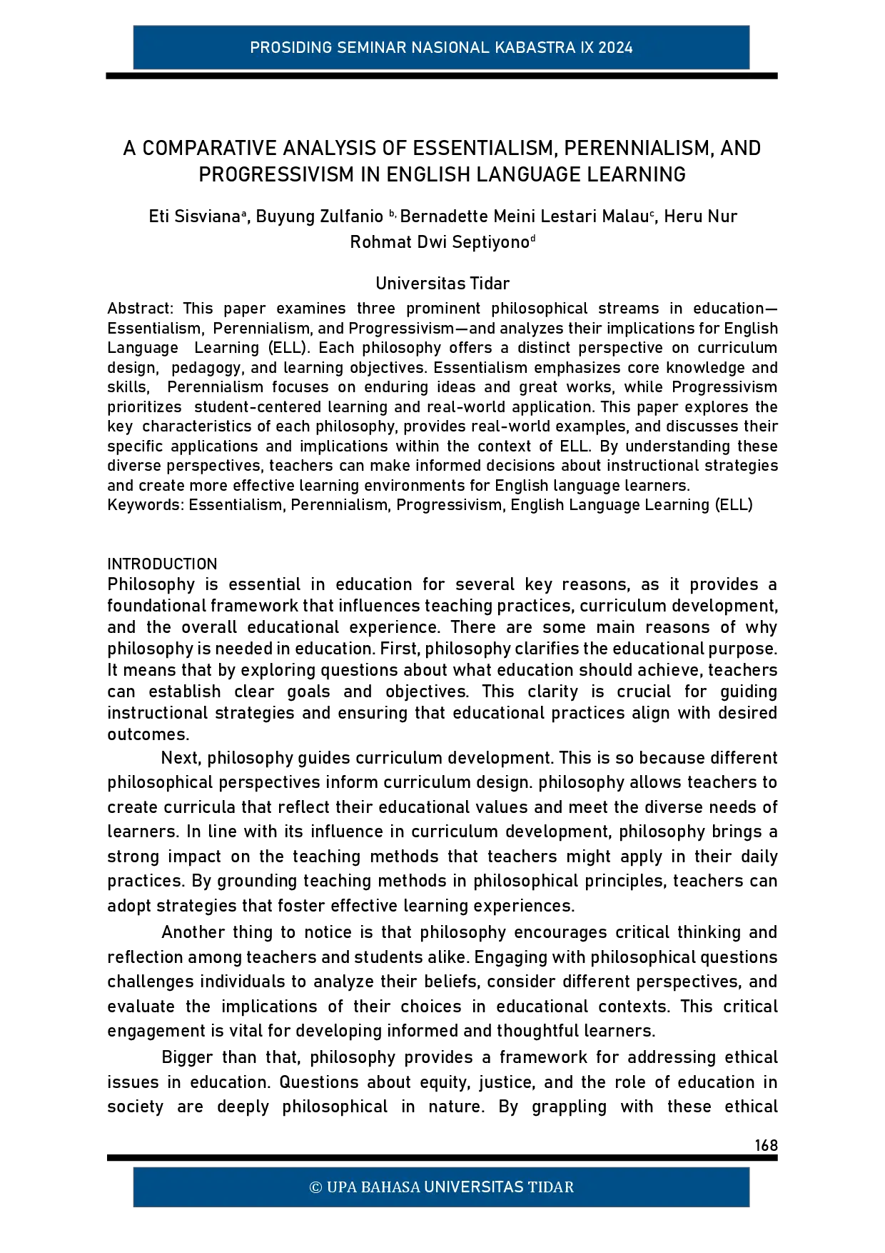 juris A Comparative Analysis of Essentialism Perennialism and Progressivism in English Language Learning