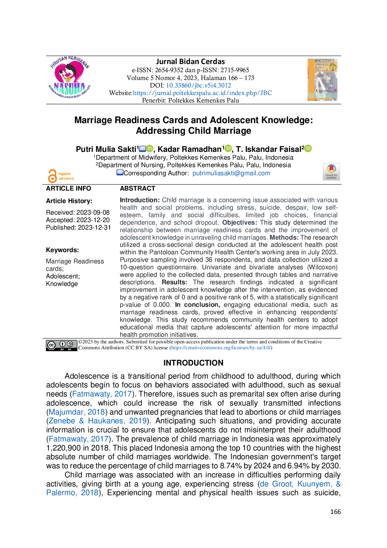 JURIS Marriage Readiness Cards and Adolescent Knowledge Addressing Child Marriage
