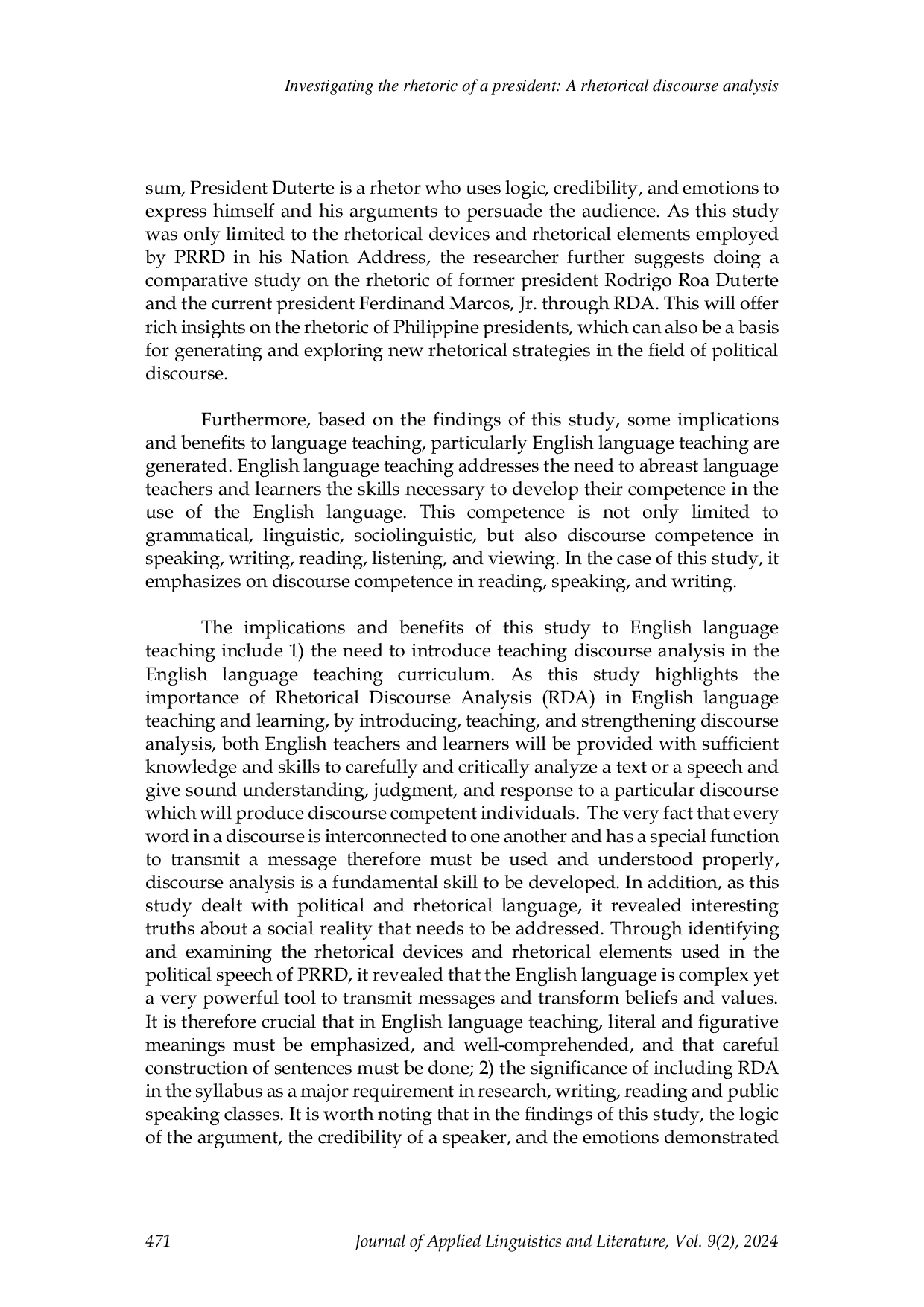 JURIS Investigating the Rhetoric of a President a Rhetorical Discourse Analysis