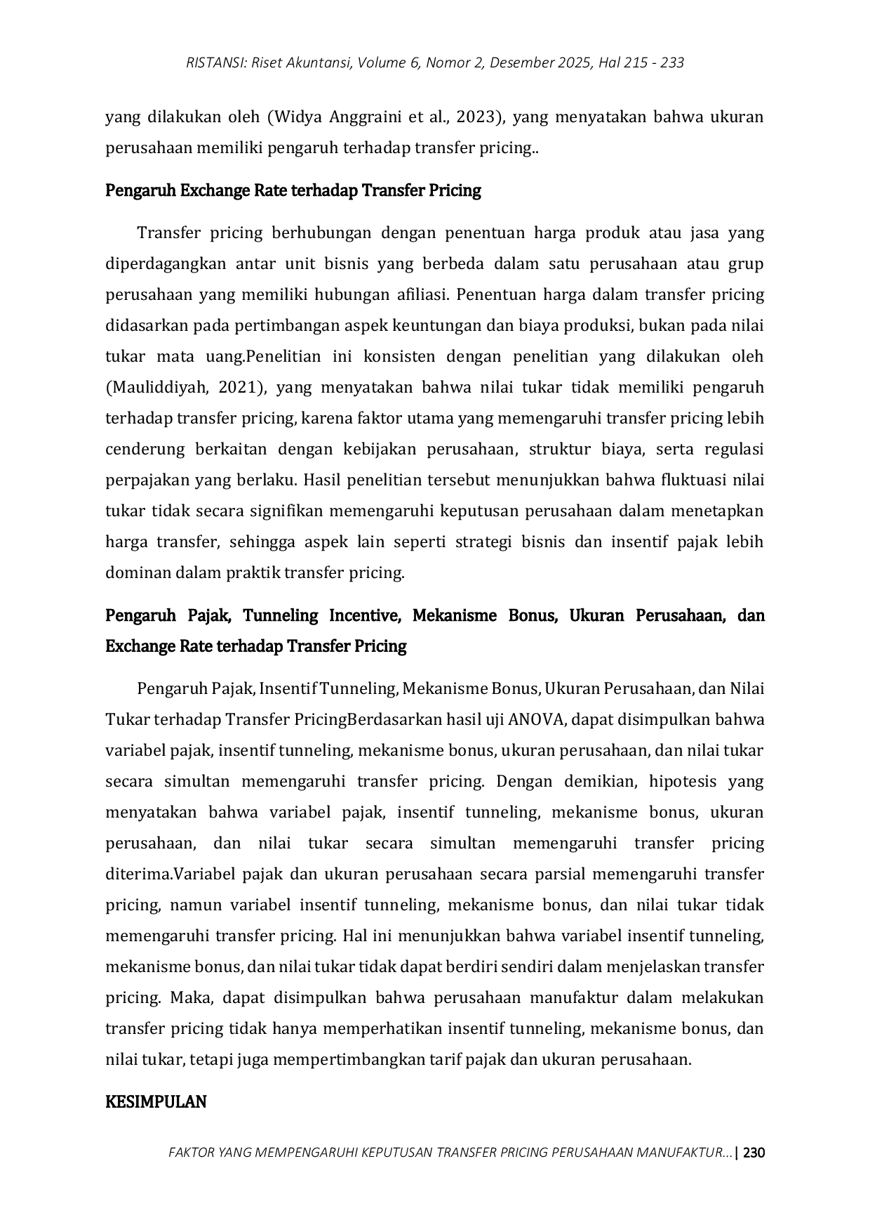 JURIS Faktor yang Mempengaruhi Keputusan Transfer Pricing Perusahaan Manufaktur di BEI 2019 2023