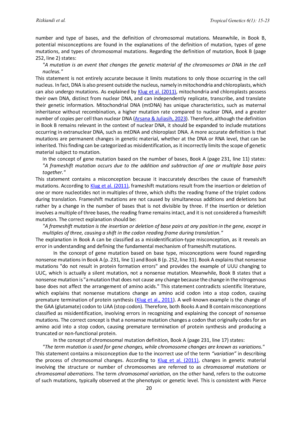 JURIS Identification and Categorization of Misconceptions on Mutations in Highschool Biology Textbooks