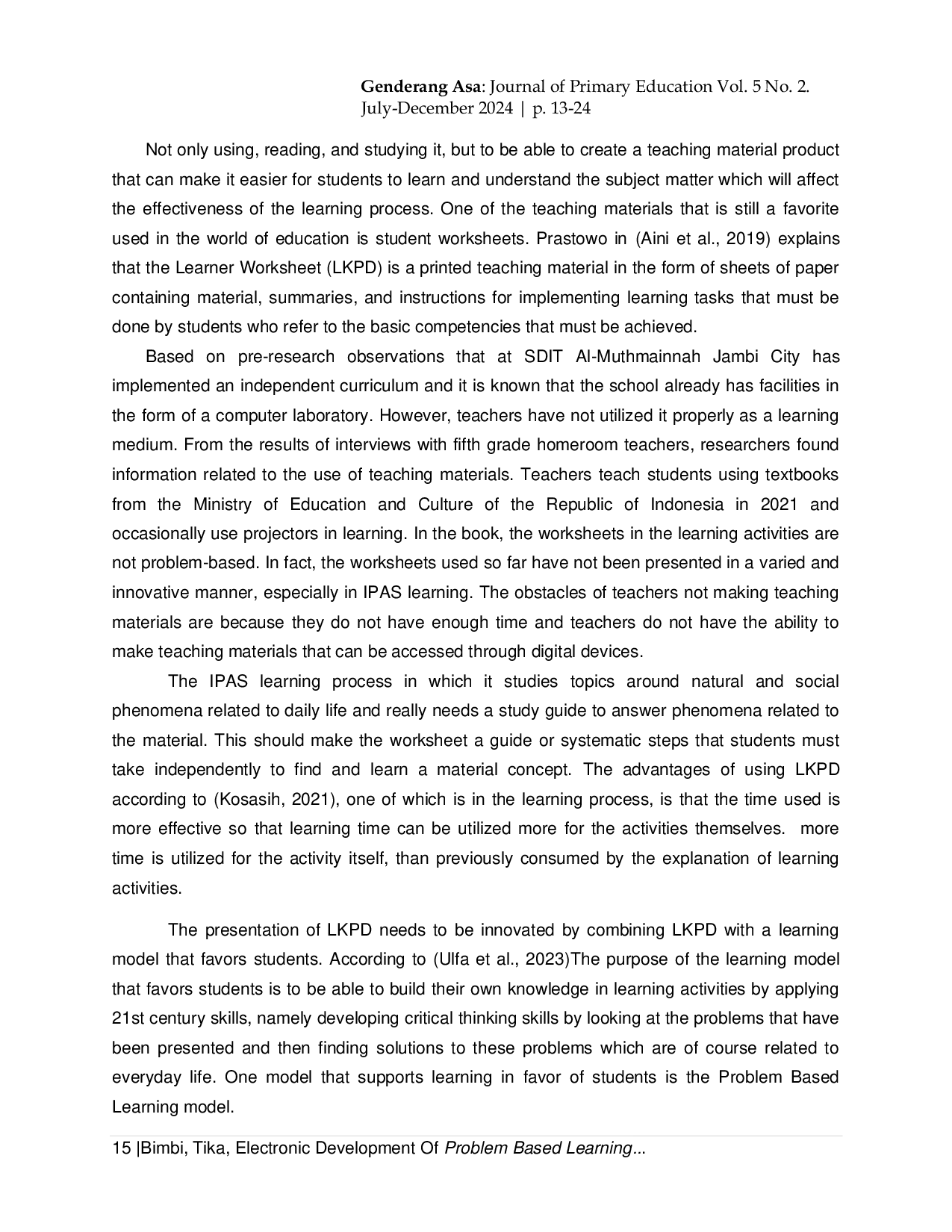 JURIS Electronic Development Of Problem Based Learning Learner Worksheet Based On Liveworksheet SDIT Al Muthmainnah Jambi City