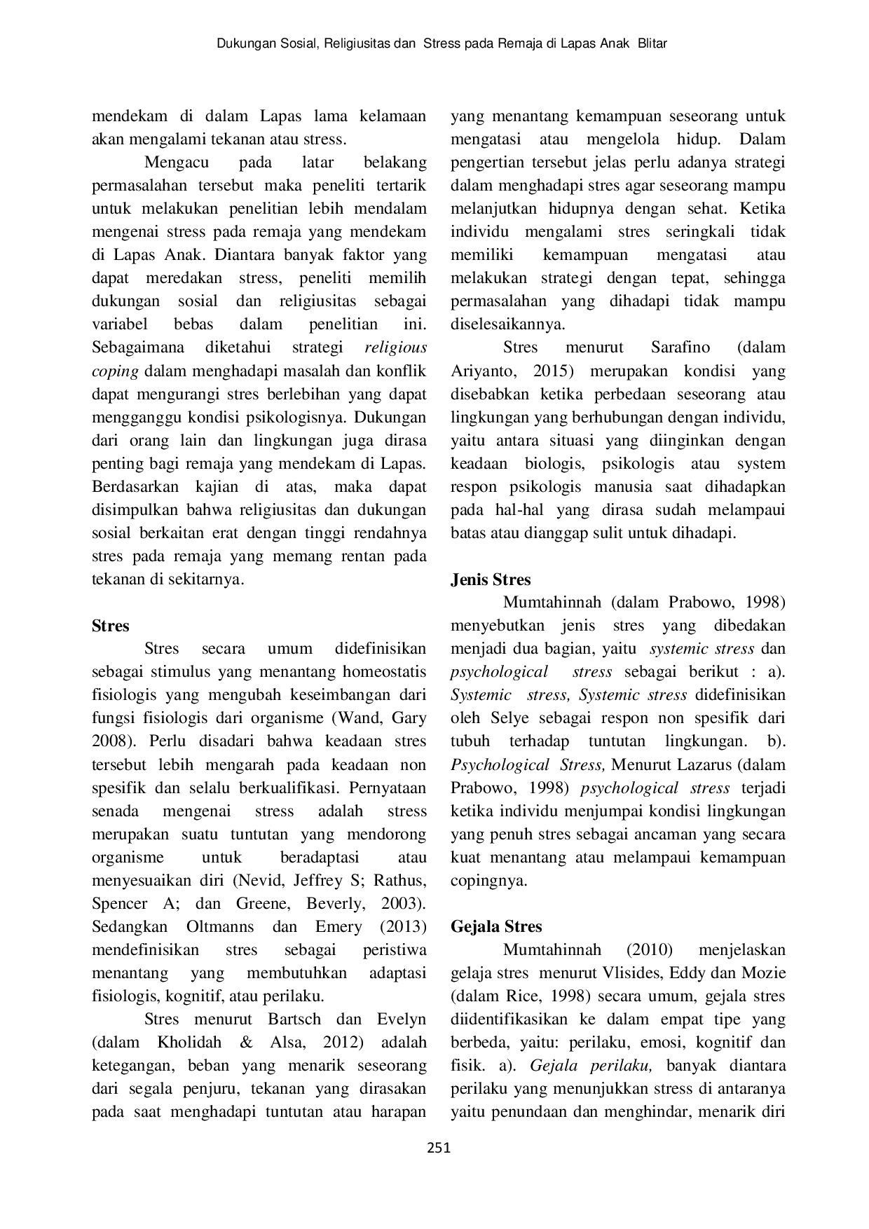 JURIS Dukungan Sosial Religiusitas dan Stress pada Remaja di Lapas Anak Blitar