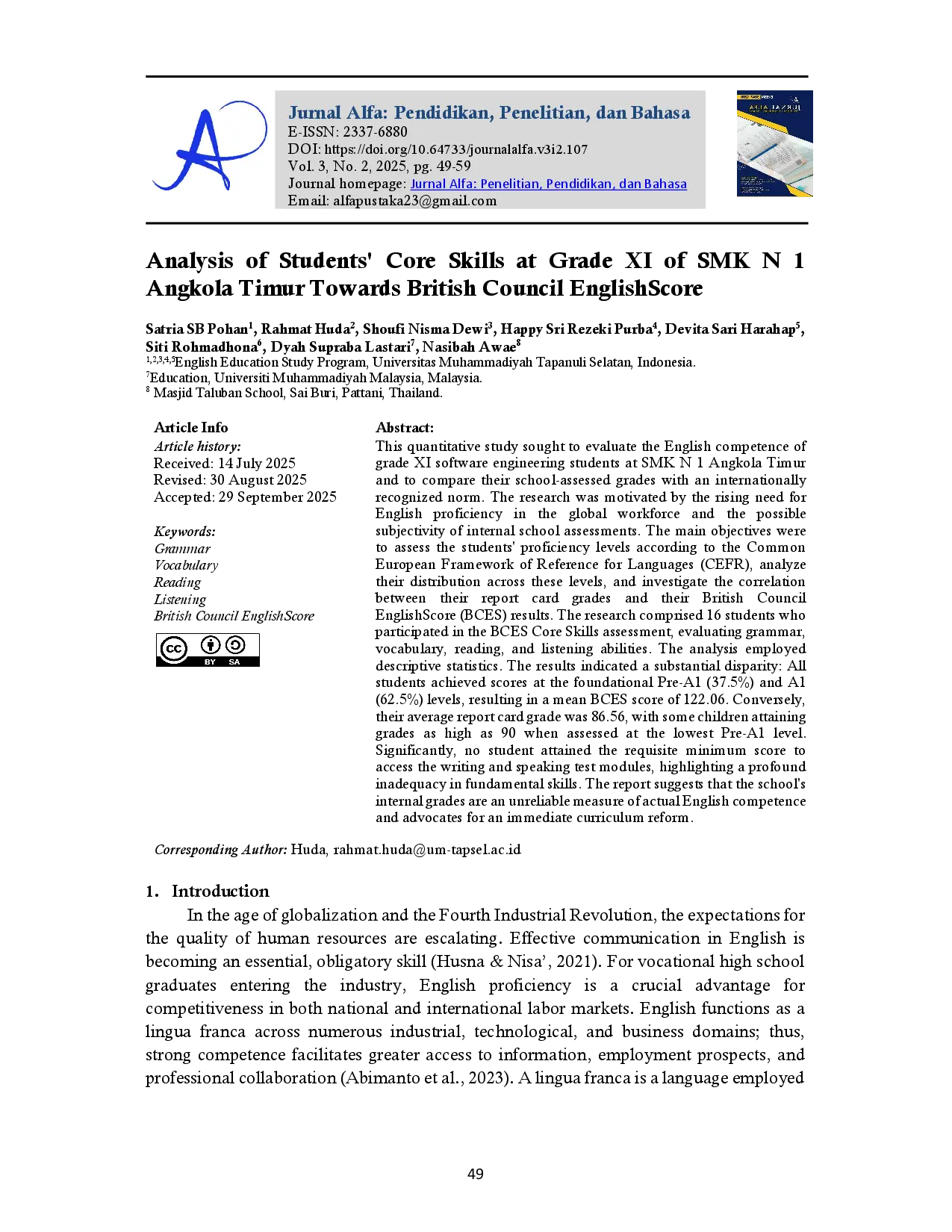 juris Analysis of Students Core Skills at Grade XI of SMK N 1 Angkola Timur Towards British Council EnglishScore
