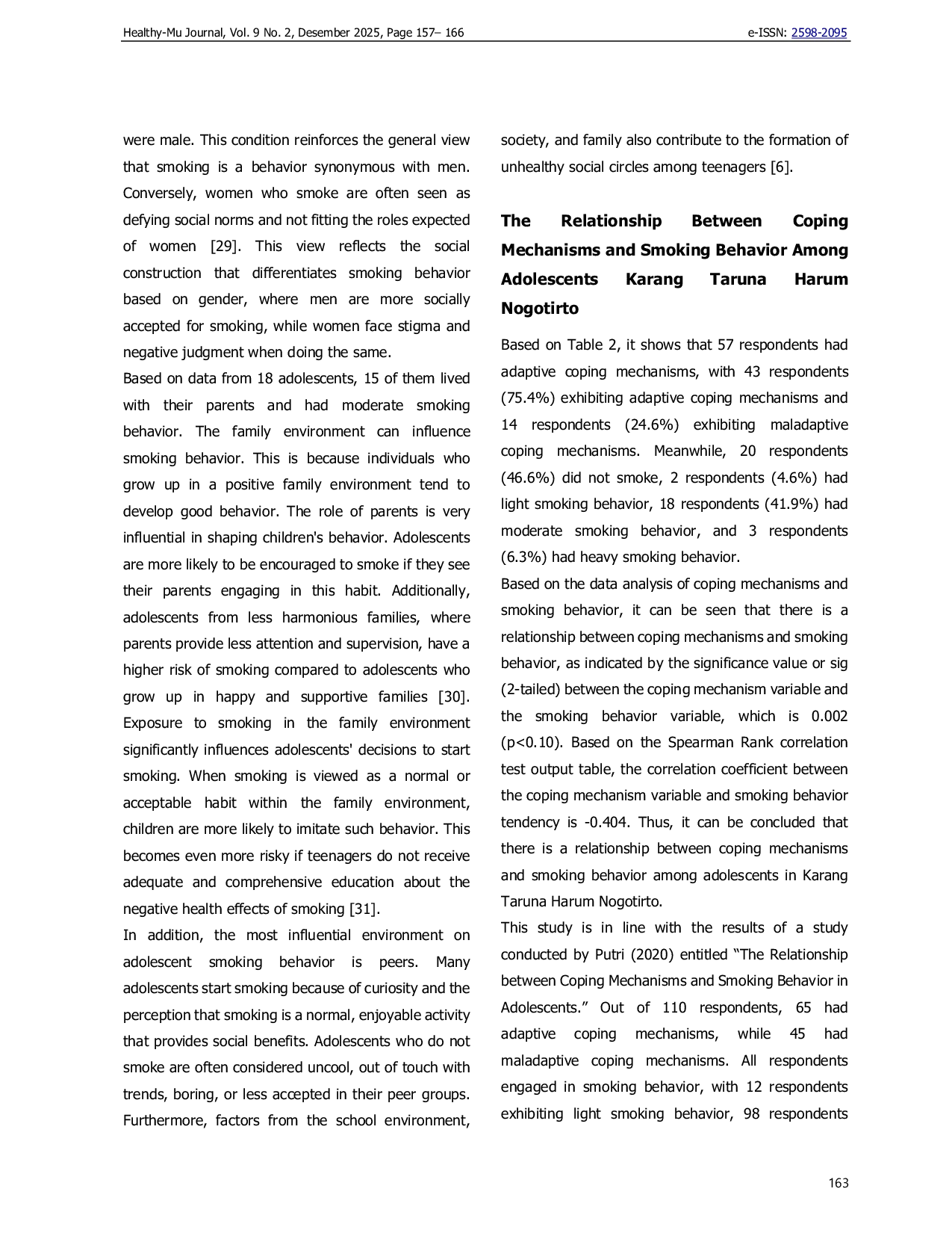 JURIS The Relationship Between Coping Mechanisms and Smoking Behavior Among Adolescents in Karang Taruna Harum Nogotirto