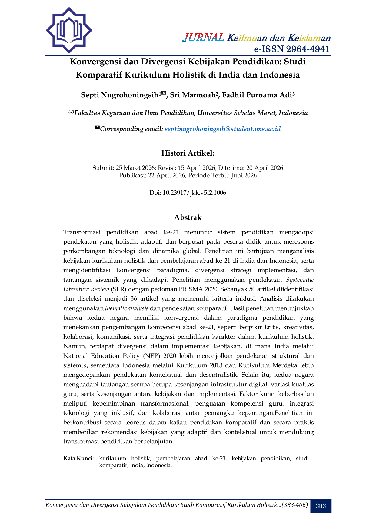 JURIS Konvergensi dan Divergensi Kebijakan Pendidikan Studi Komparatif Kurikulum Holistik di India dan Indonesia