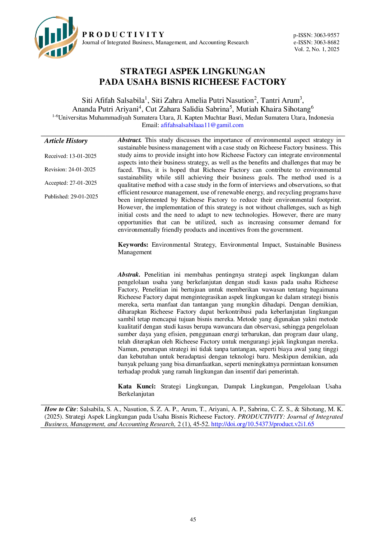JURIS Strategi Aspek Lingkungan pada Usaha Bisnis Richeese Factory