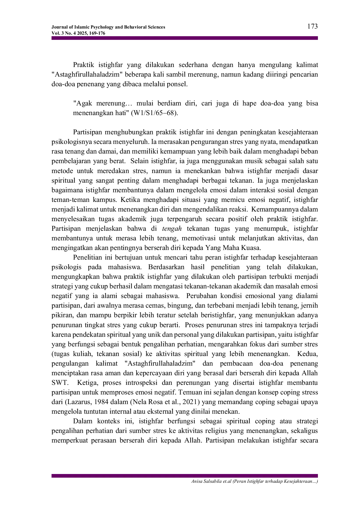 JURIS Peran Istighfar terhadap Kesejahteraan Psikologis Mahasiswa
