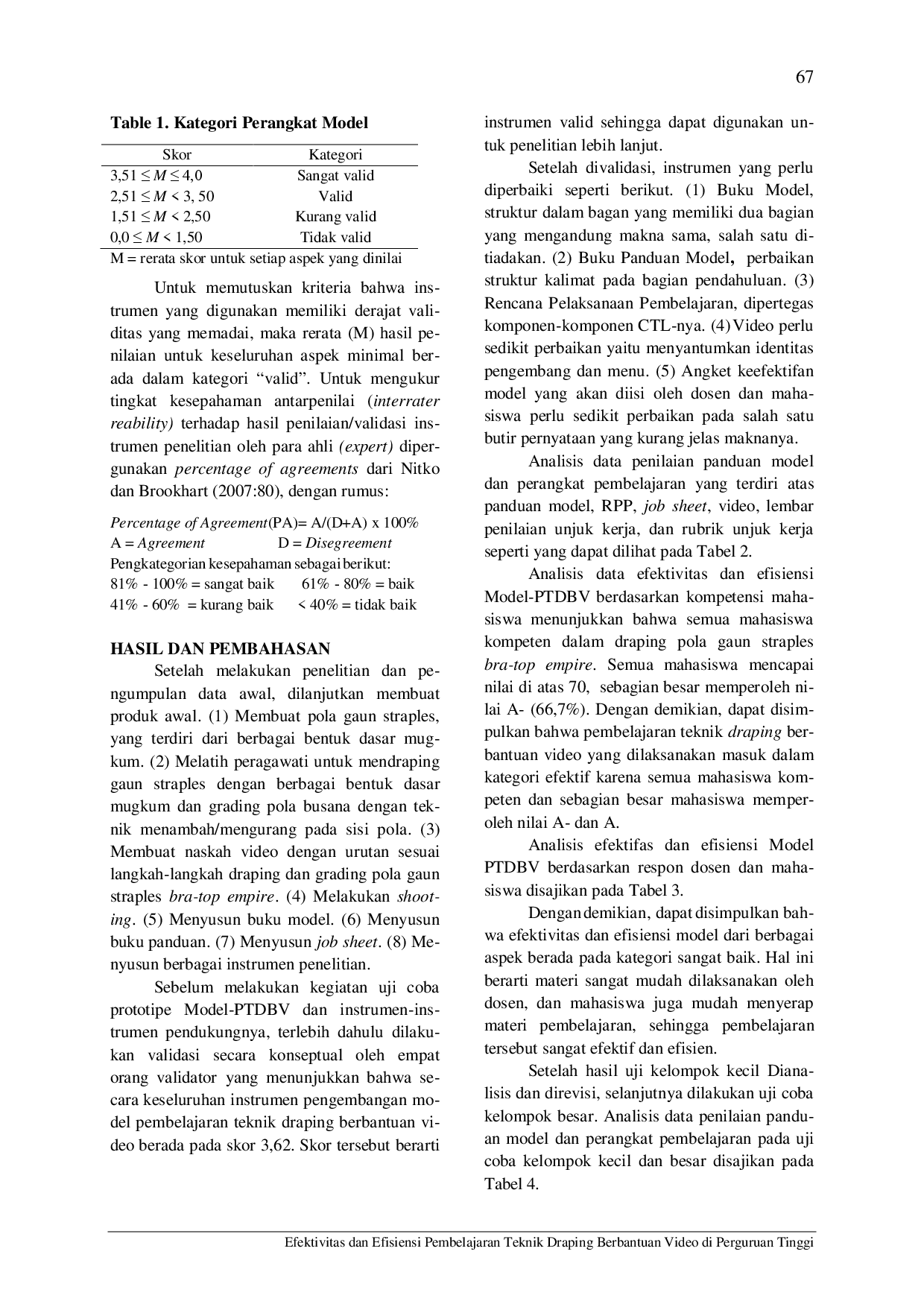 juris Efektivitas dan Efisiensi Pembelajaran Teknik Draping Berbantuan Video di Perguruan Tinggi