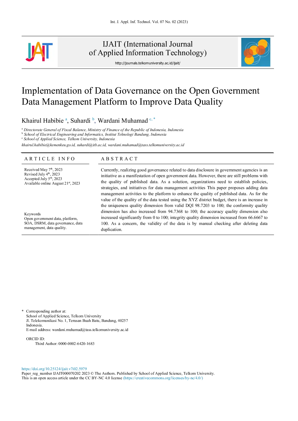 JURIS Implementation of Data Governance on the Open Government Data Management Platform to Improve Data Quality