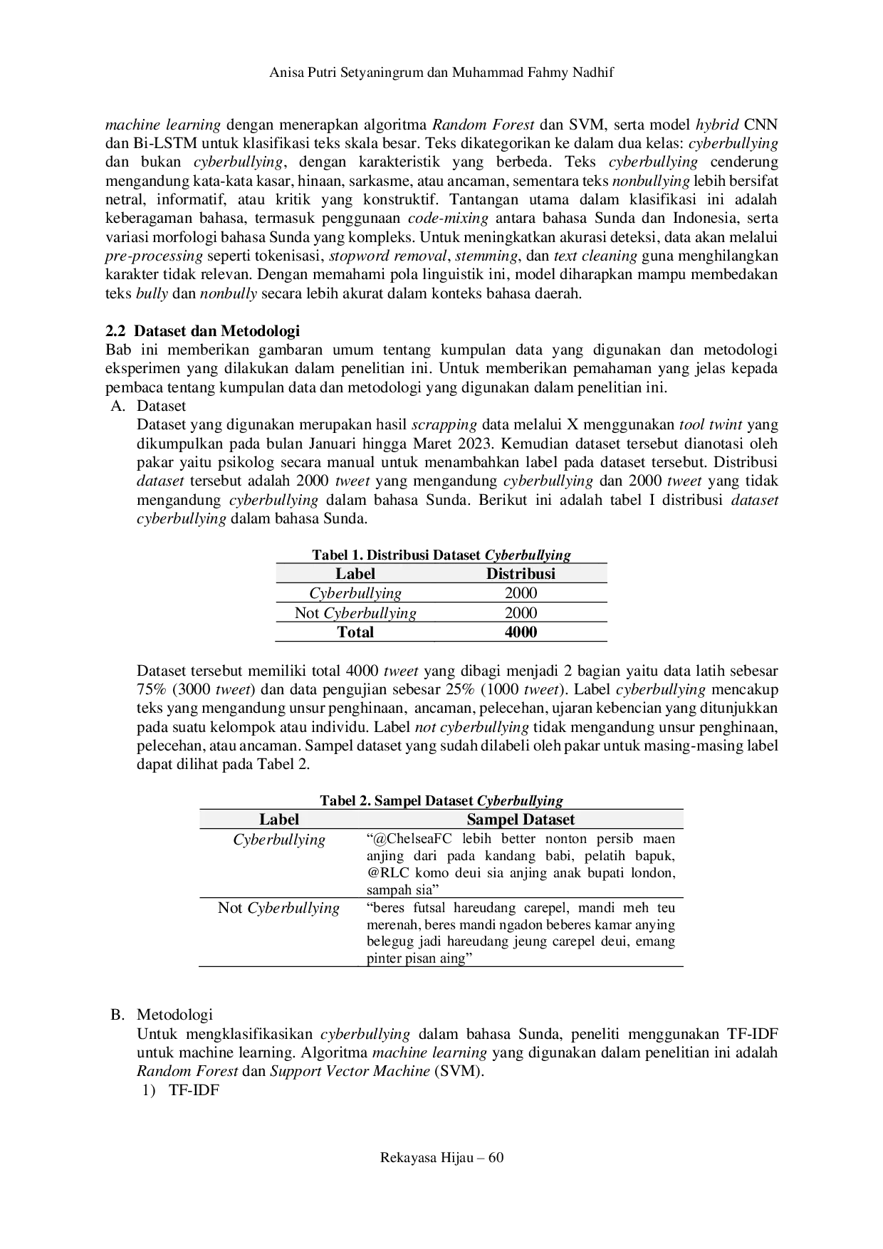JURIS Klasifikasi Cyberbullying Pada Tweet Bahasa Sunda Dengan Menggunakan Hybrid Learning Model
