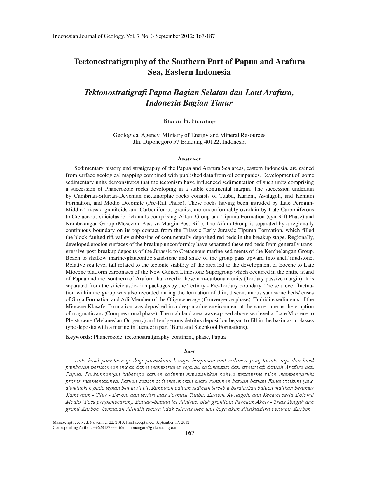 juris Tectonostratigraphy of the Southern Part of Papua and Arafura Sea Eastern Indonesia